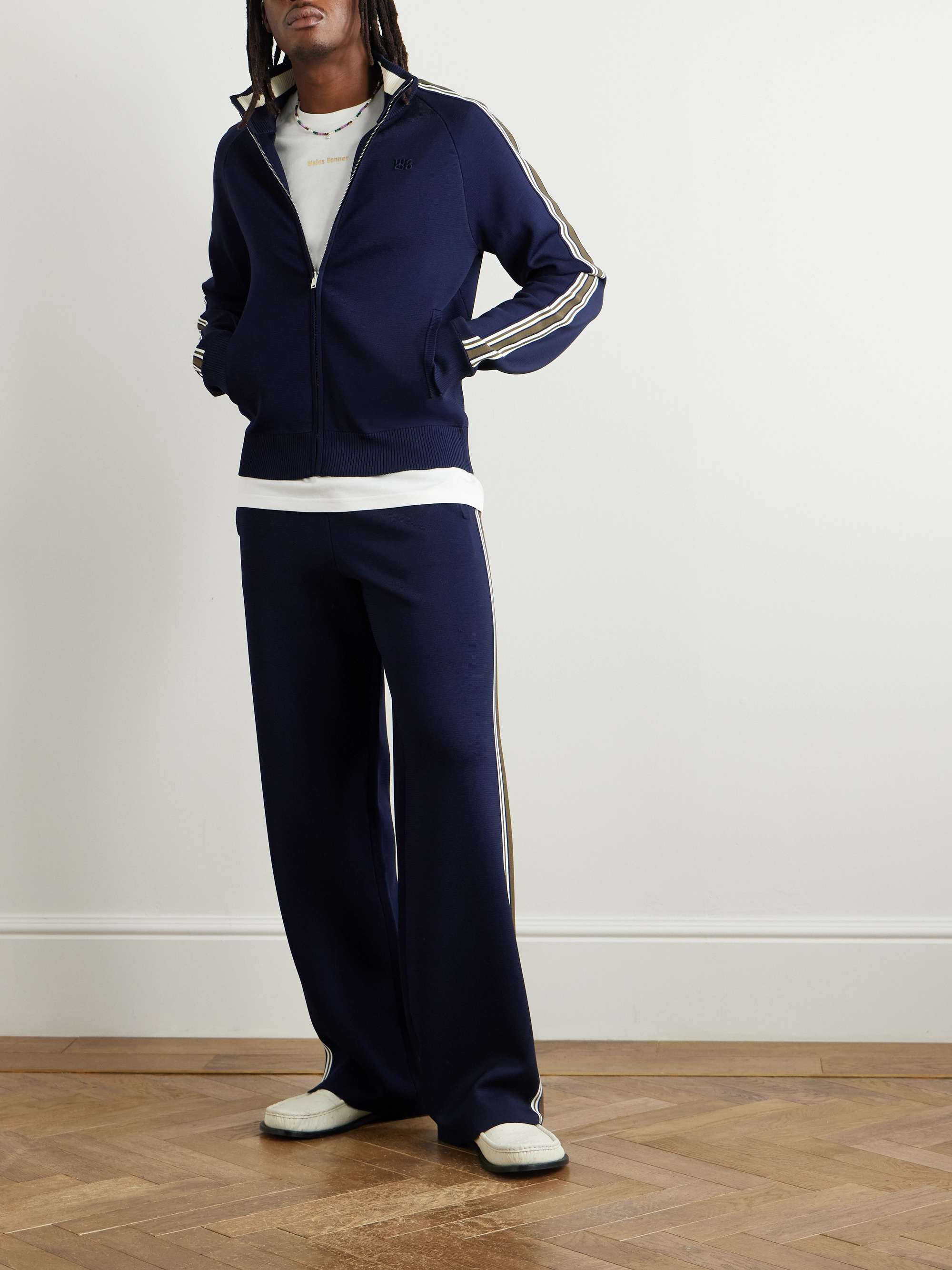 Straight-Leg Striped Knitted Track Pants view