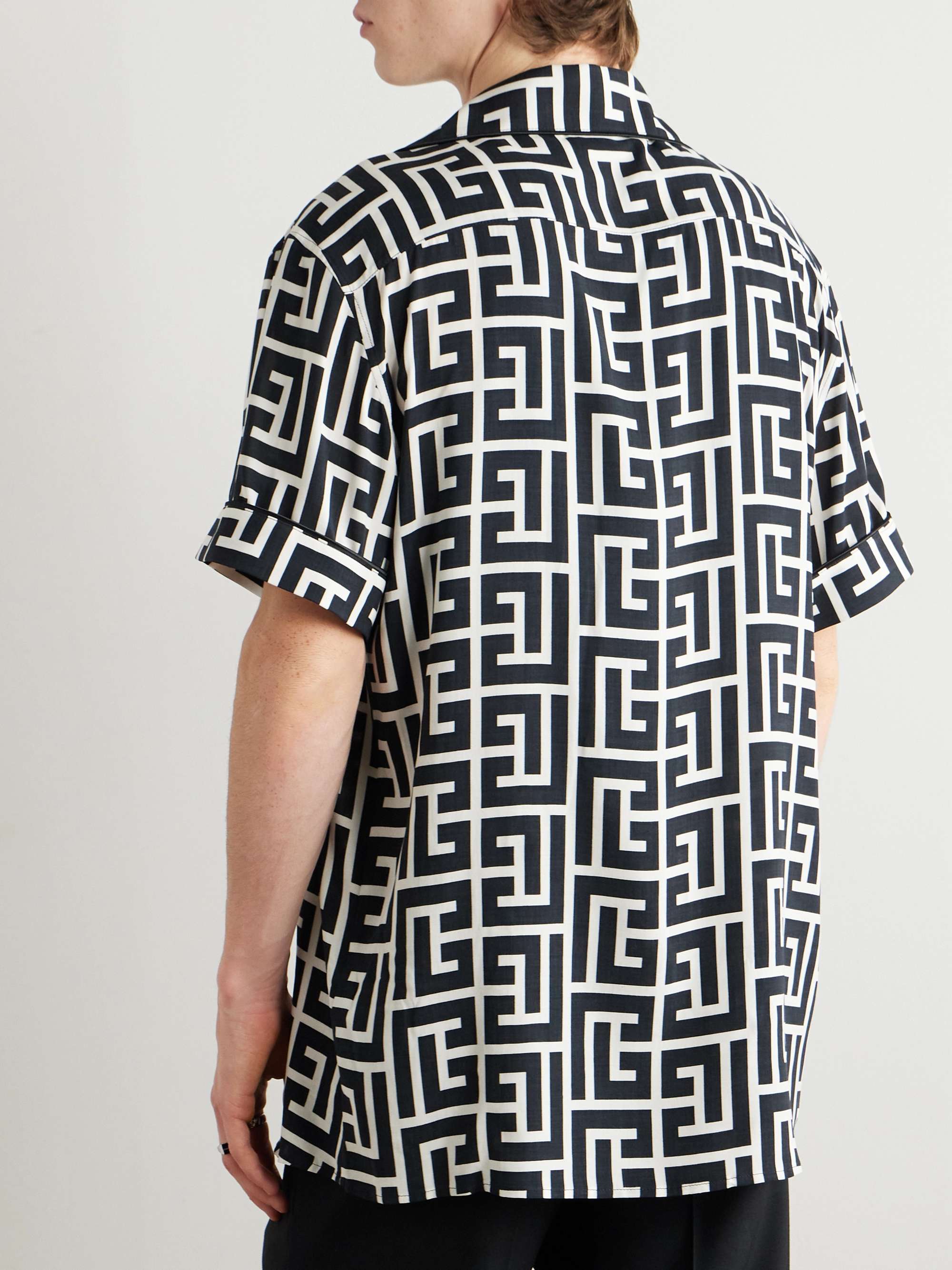 Camp-Collar Logo-Print Satin Shirt view