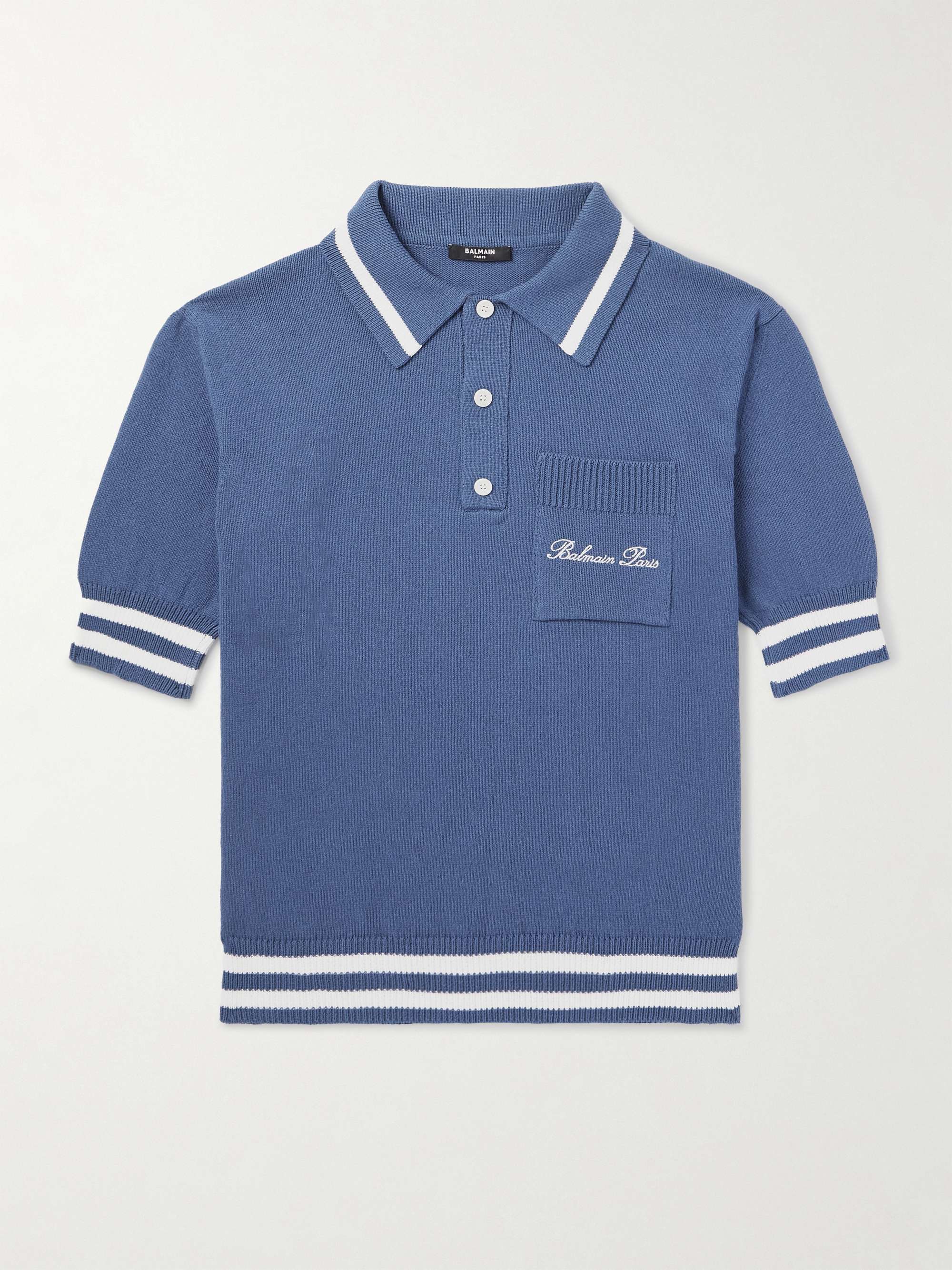 Logo-Embroidered Striped Knitted Polo Shirt view