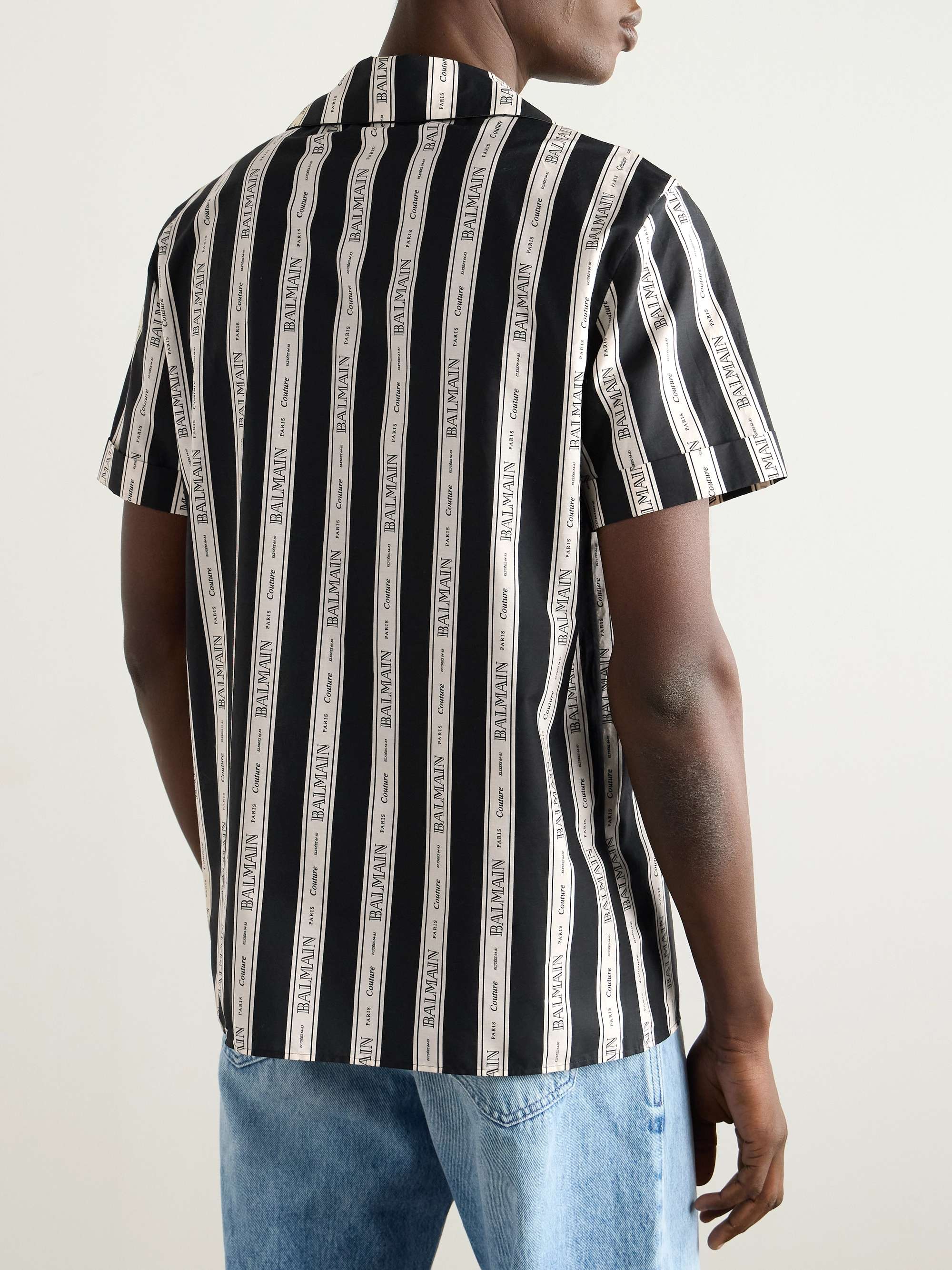 Camp-Collar Logo-Print Striped Cotton-Poplin Shirt view