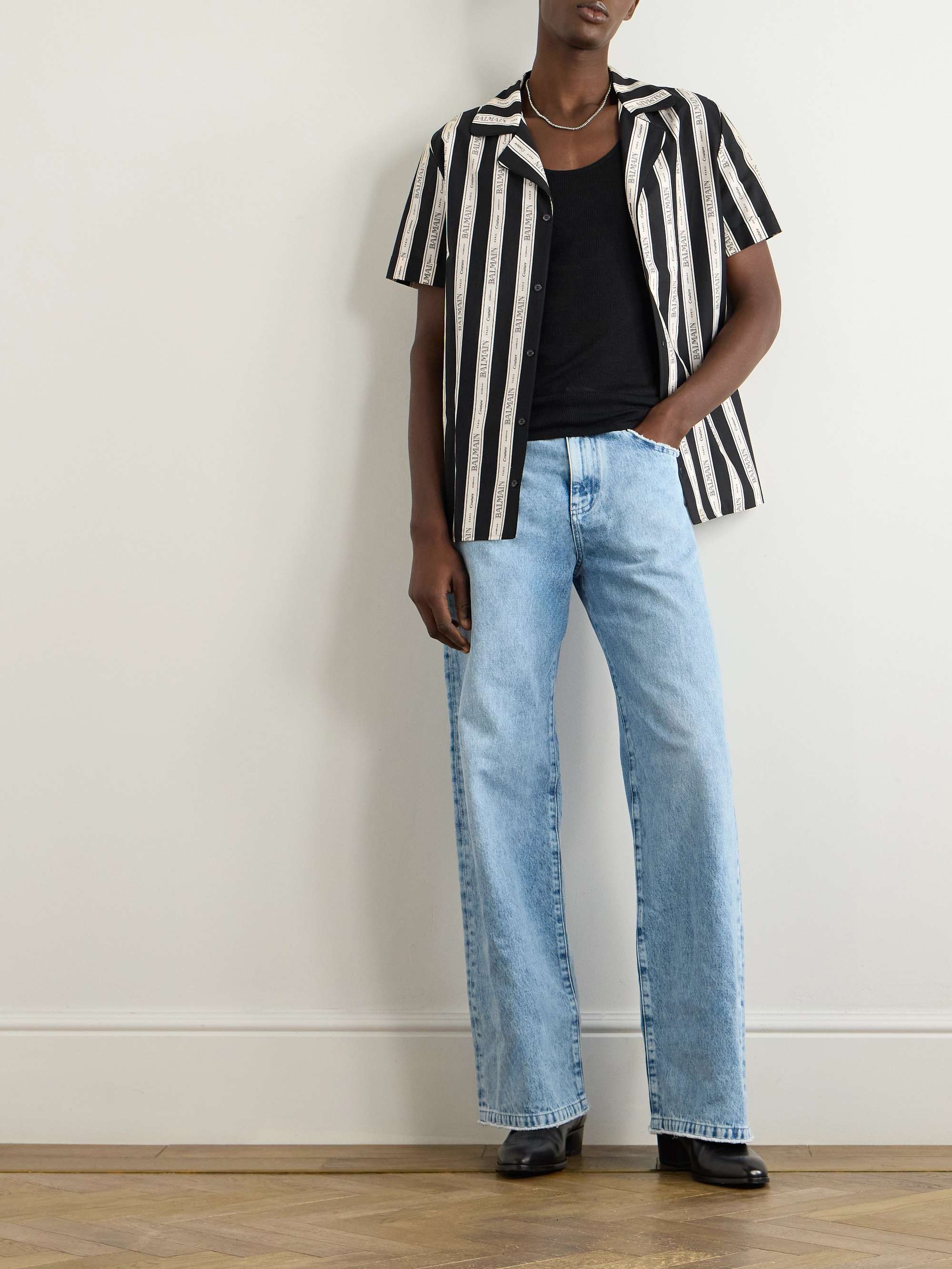 Camp-Collar Logo-Print Striped Cotton-Poplin Shirt view