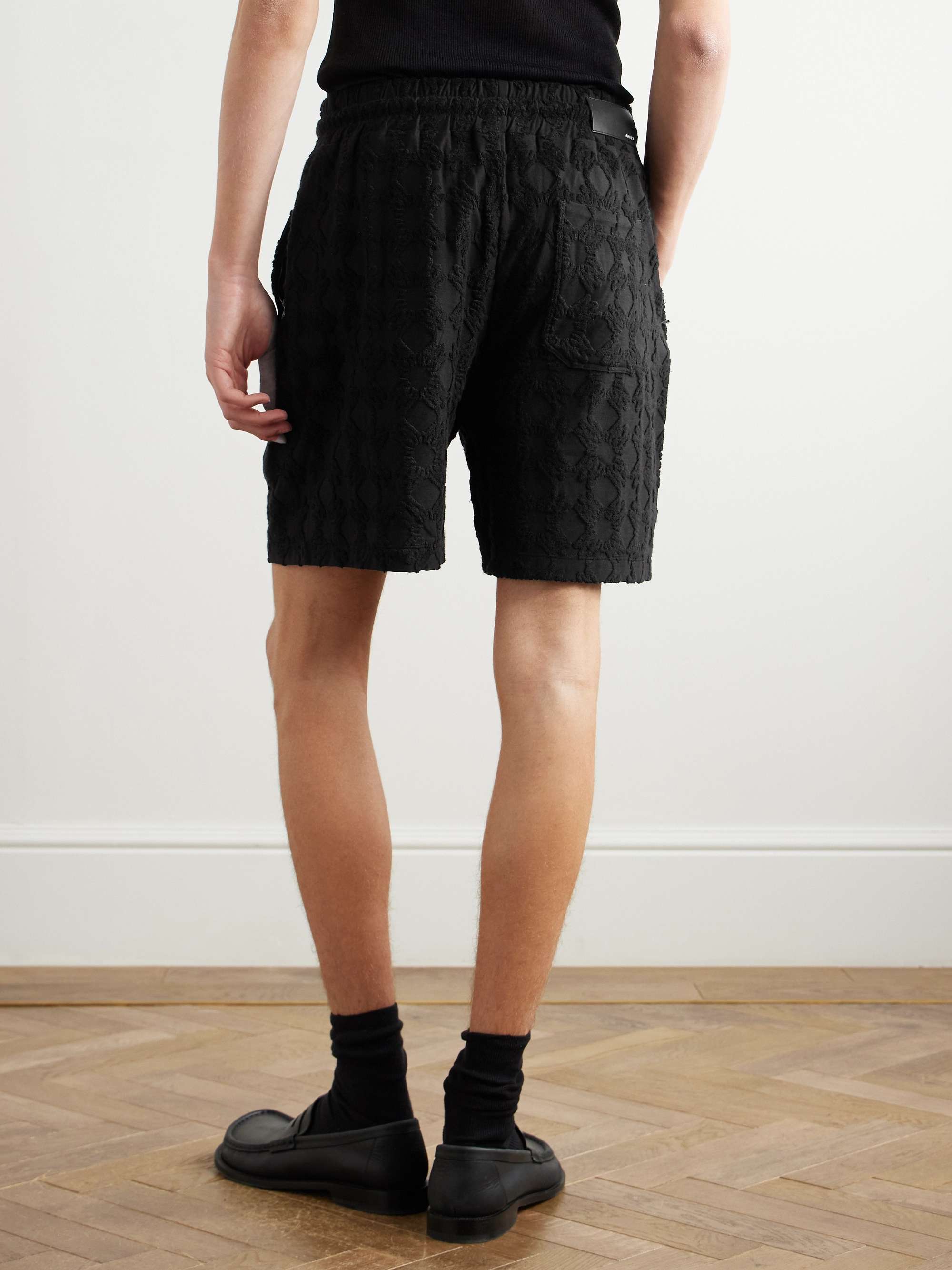 Straight-Leg Logo-Embroidered Cotton-Blend Terry-Jacquard Drawstring Shorts view