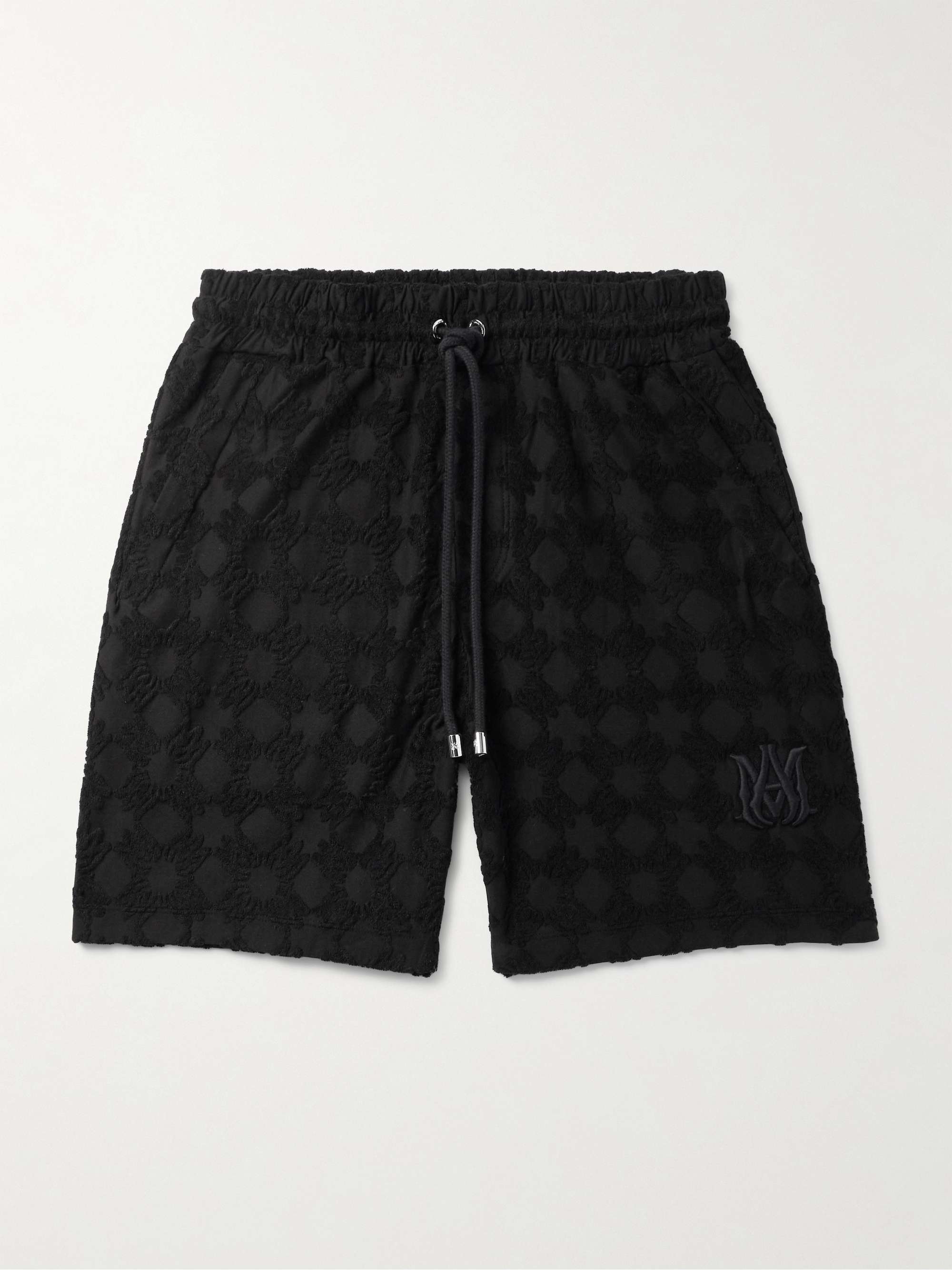 Straight-Leg Logo-Embroidered Cotton-Blend Terry-Jacquard Drawstring Shorts view