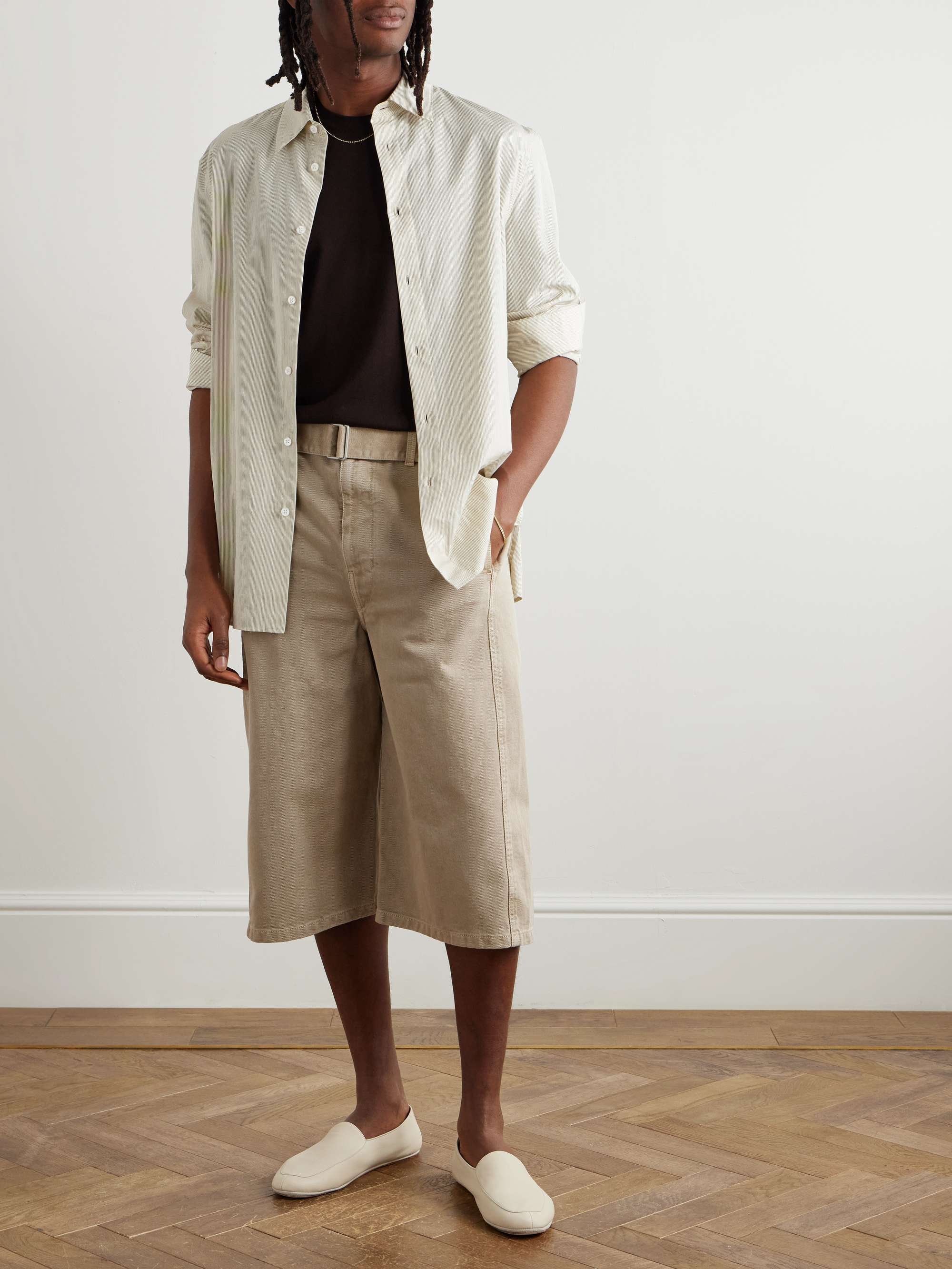 Twisted Wide-Leg Belted Garment-Dyed Denim Shorts view