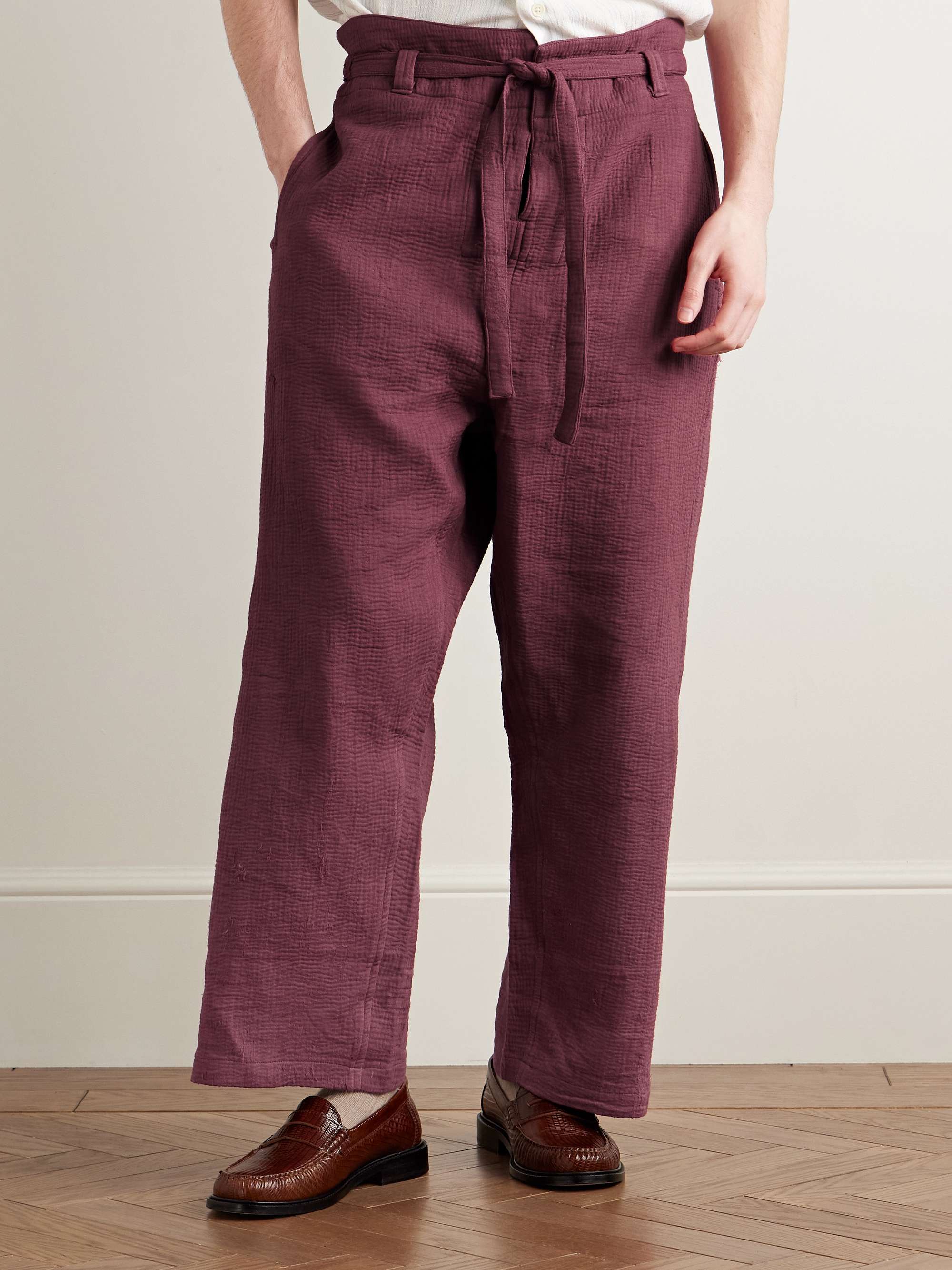 Judo Belted Upcycled Textured-Cotton Trousers view