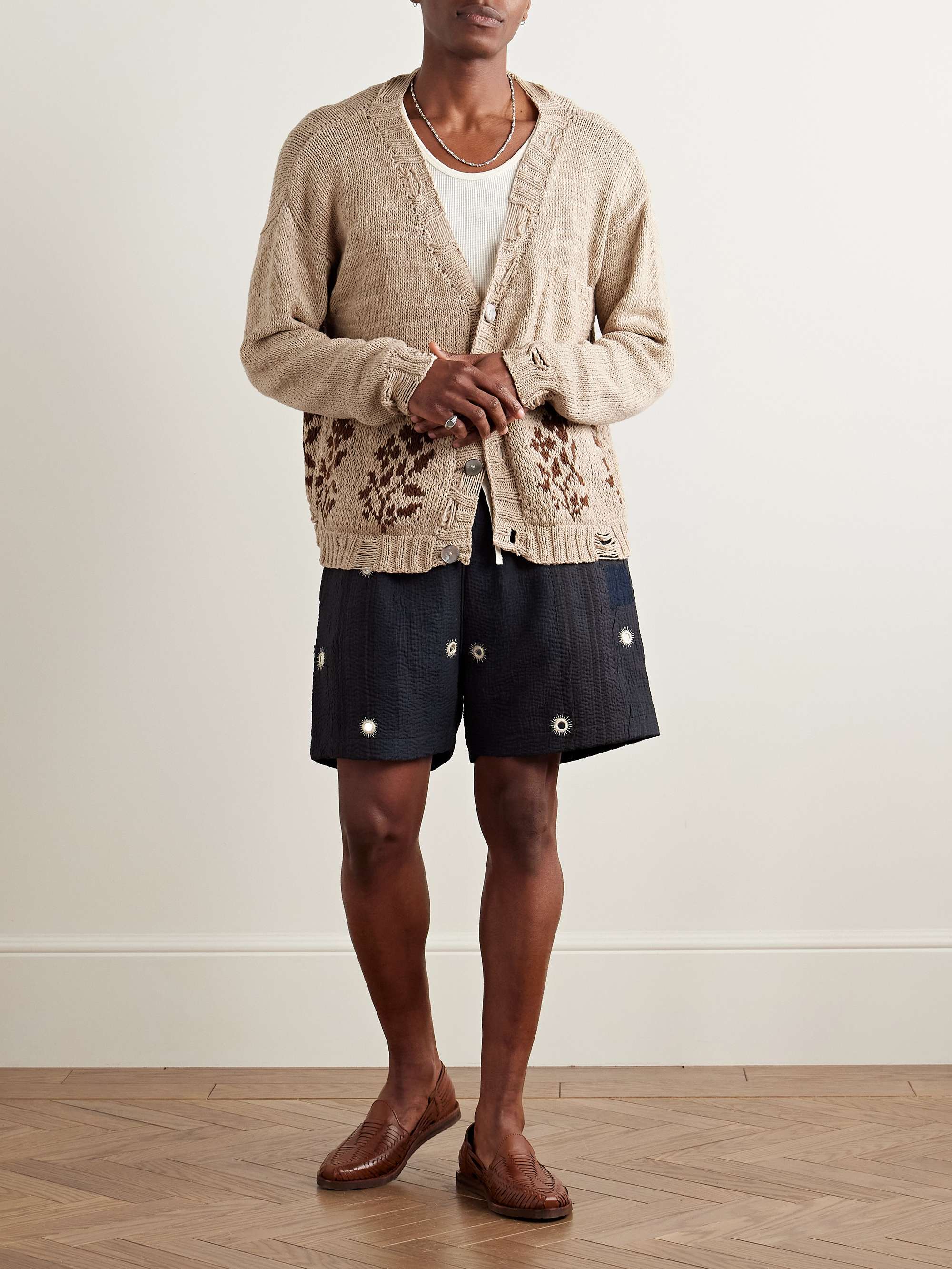 Distressed Intarsia Kala Cotton Cardigan view