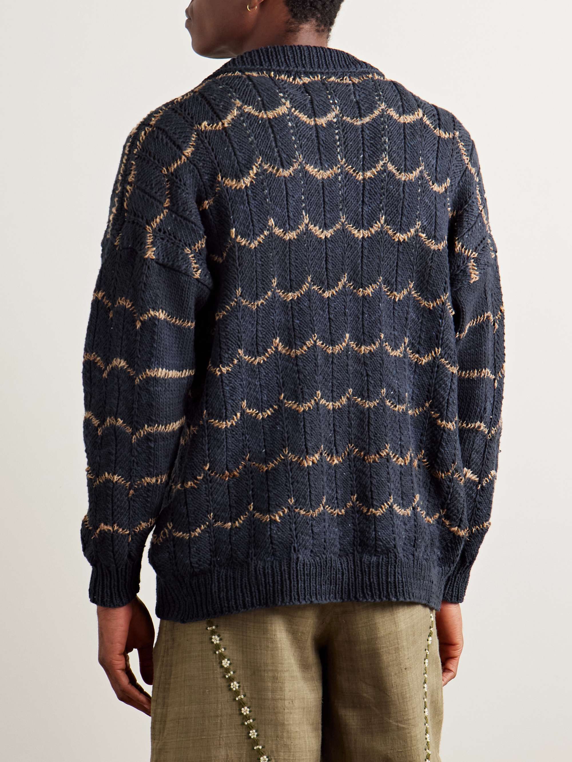 Open-Knit Intarsia Cotton Polo Shirt view