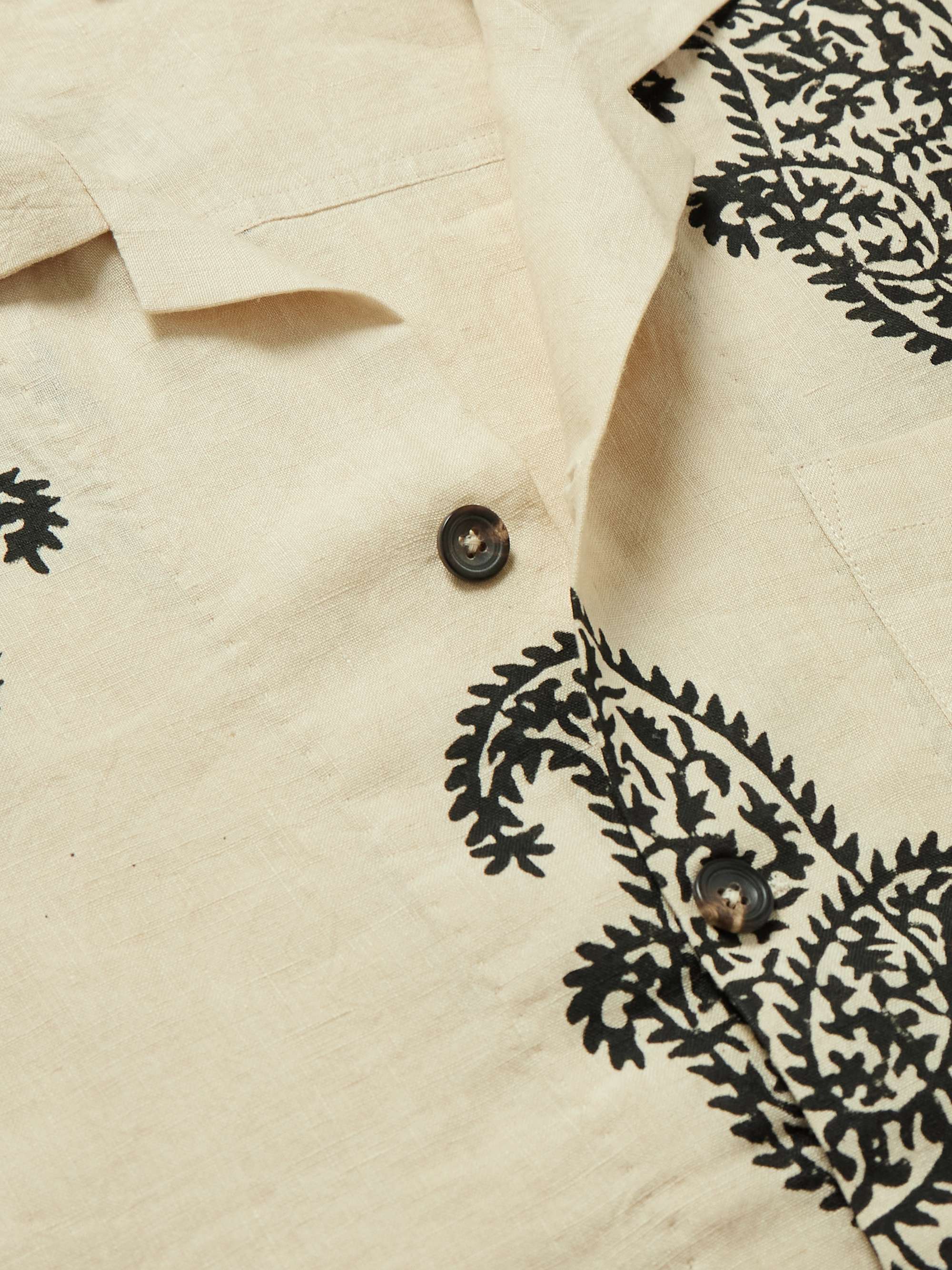 Camp-Collar Paisley-Print Linen Shirt view