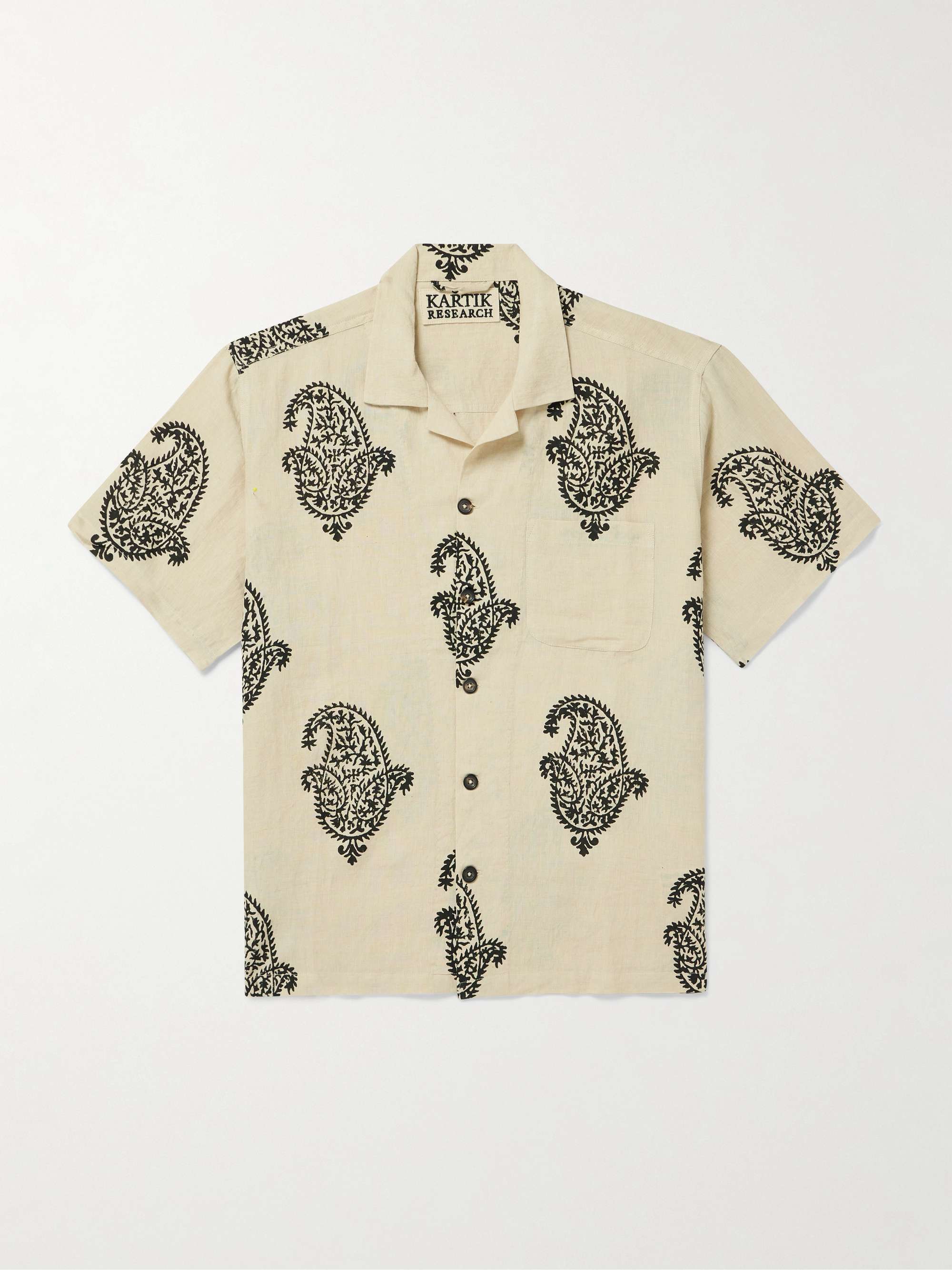 Camp-Collar Paisley-Print Linen Shirt view