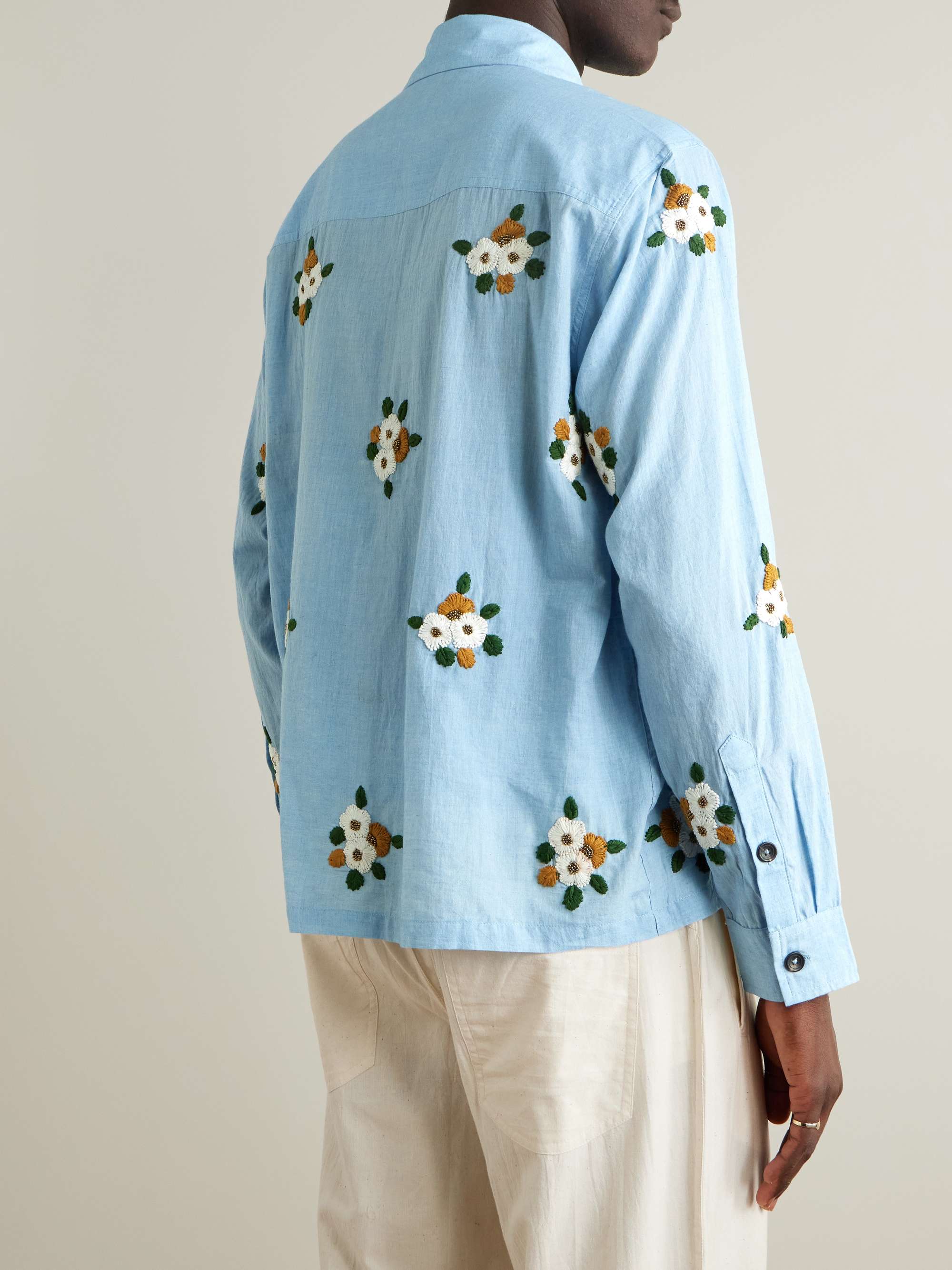 Floral-Embroidered Embellished Cotton Shirt view