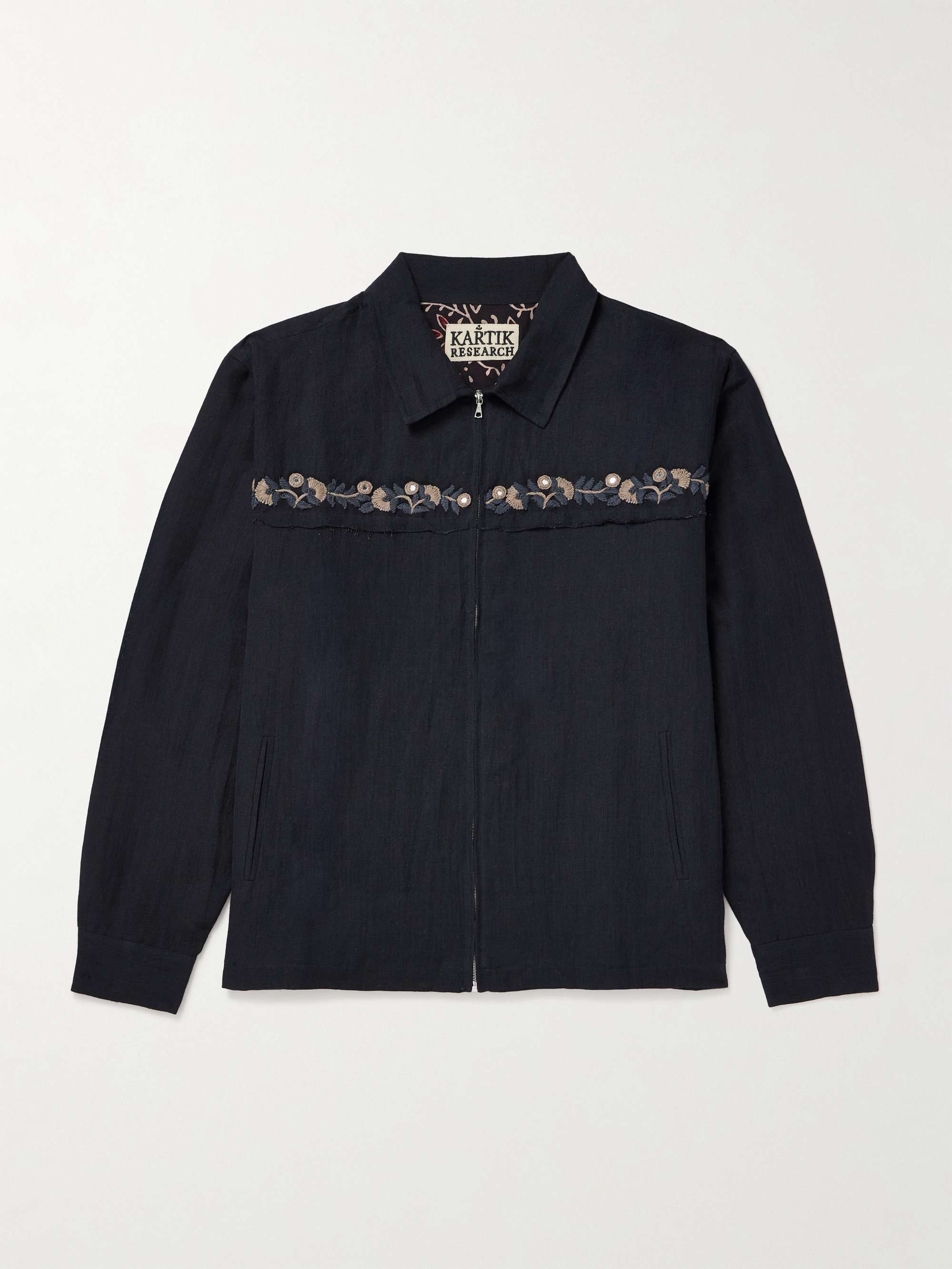 Embroidered Embellished Cotton and Linen-Blend Jacket view