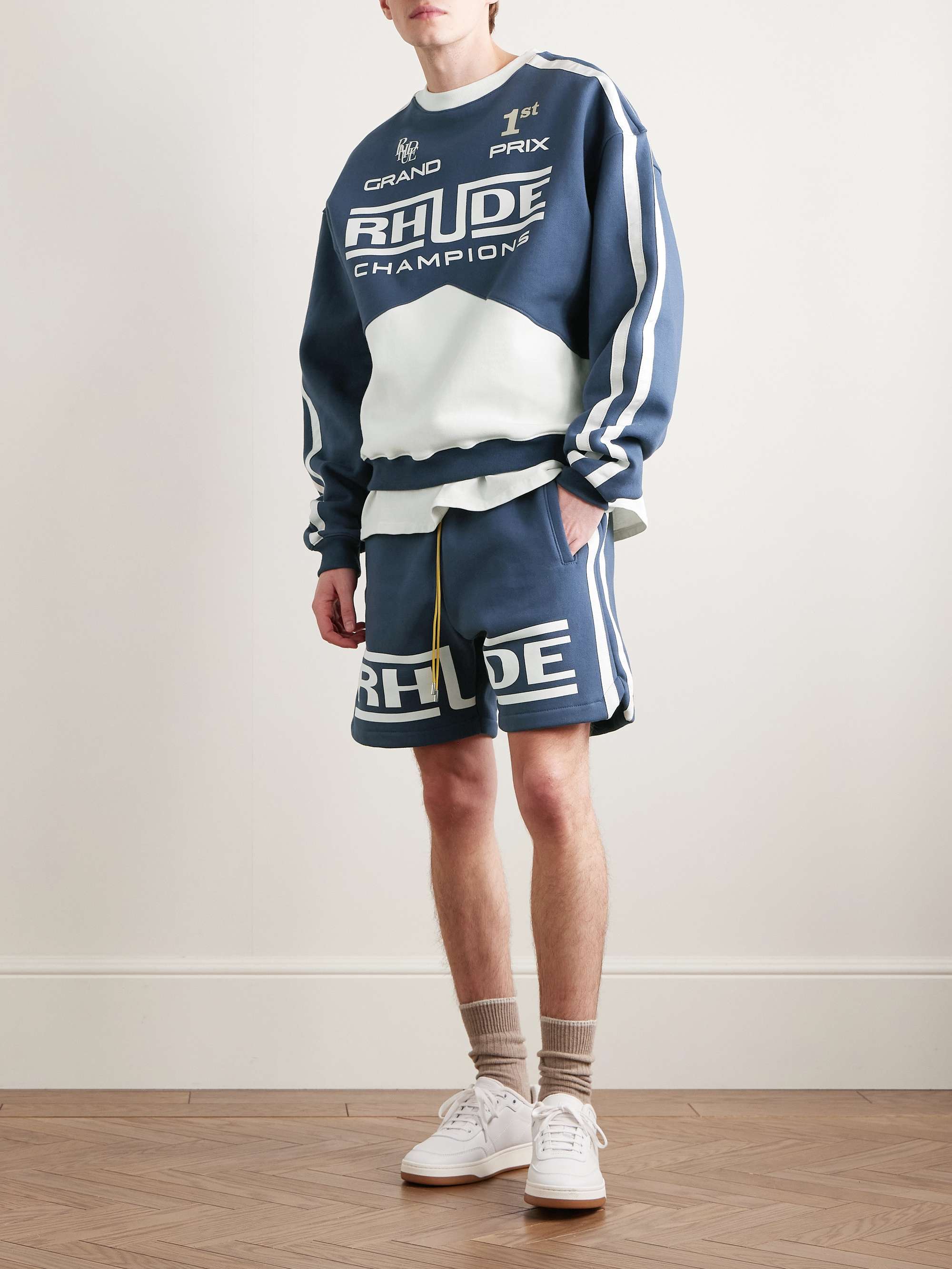 Champions Grosgrain-Trimmed Logo-Print Cotton-Jersey Drawstring Shorts view