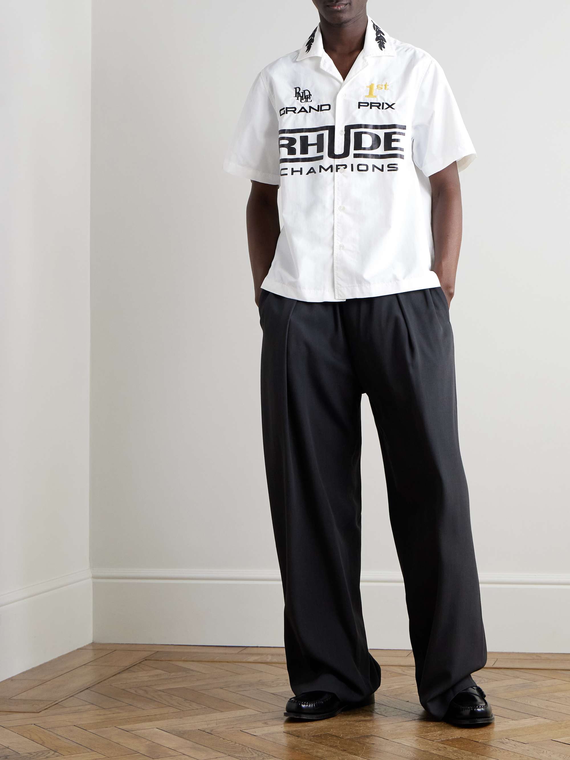 Camp-Collar Logo-Print Embroidered Poplin Shirt view