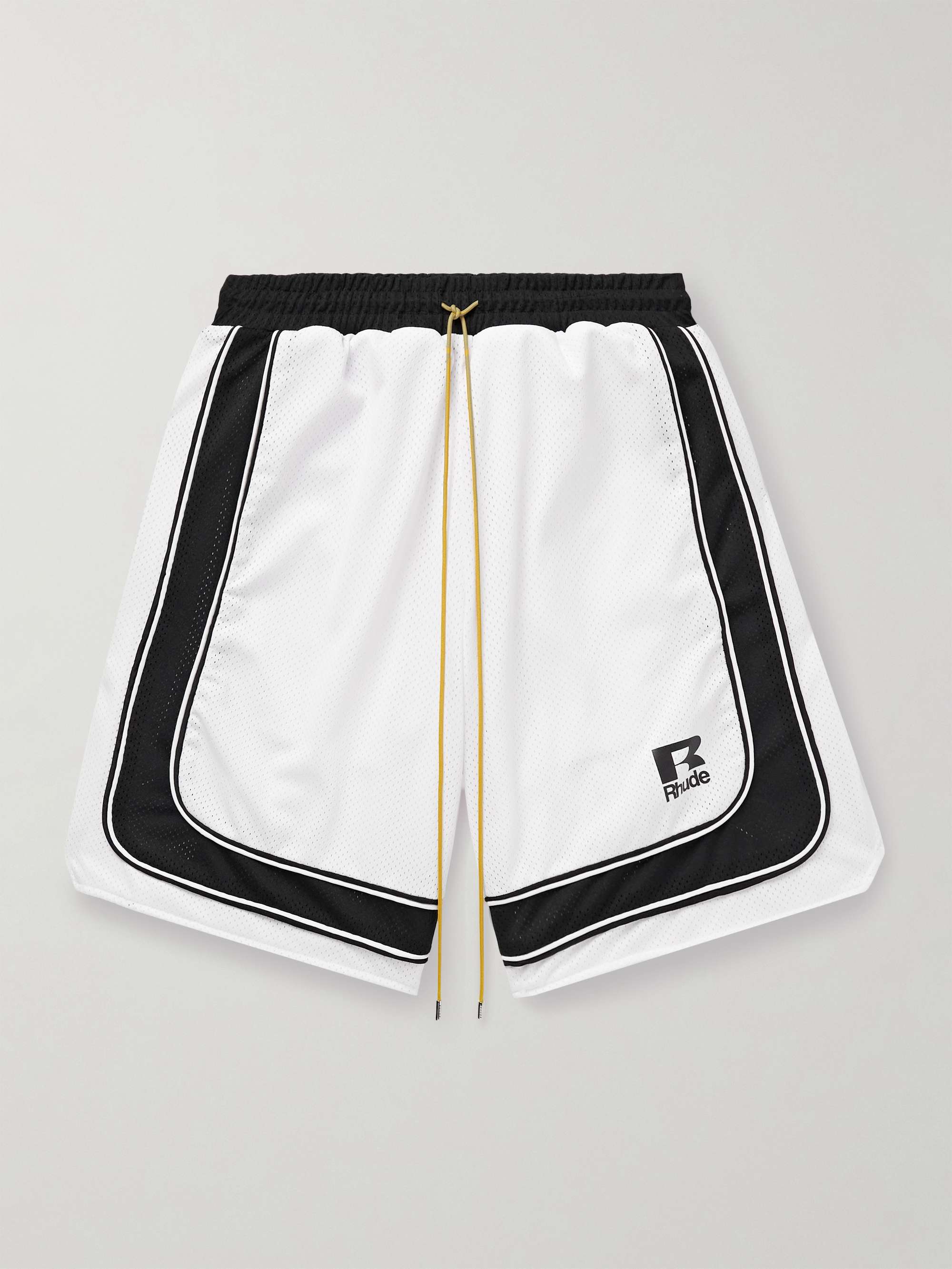 Wide-Leg Logo-Print Mesh Drawstring Shorts view