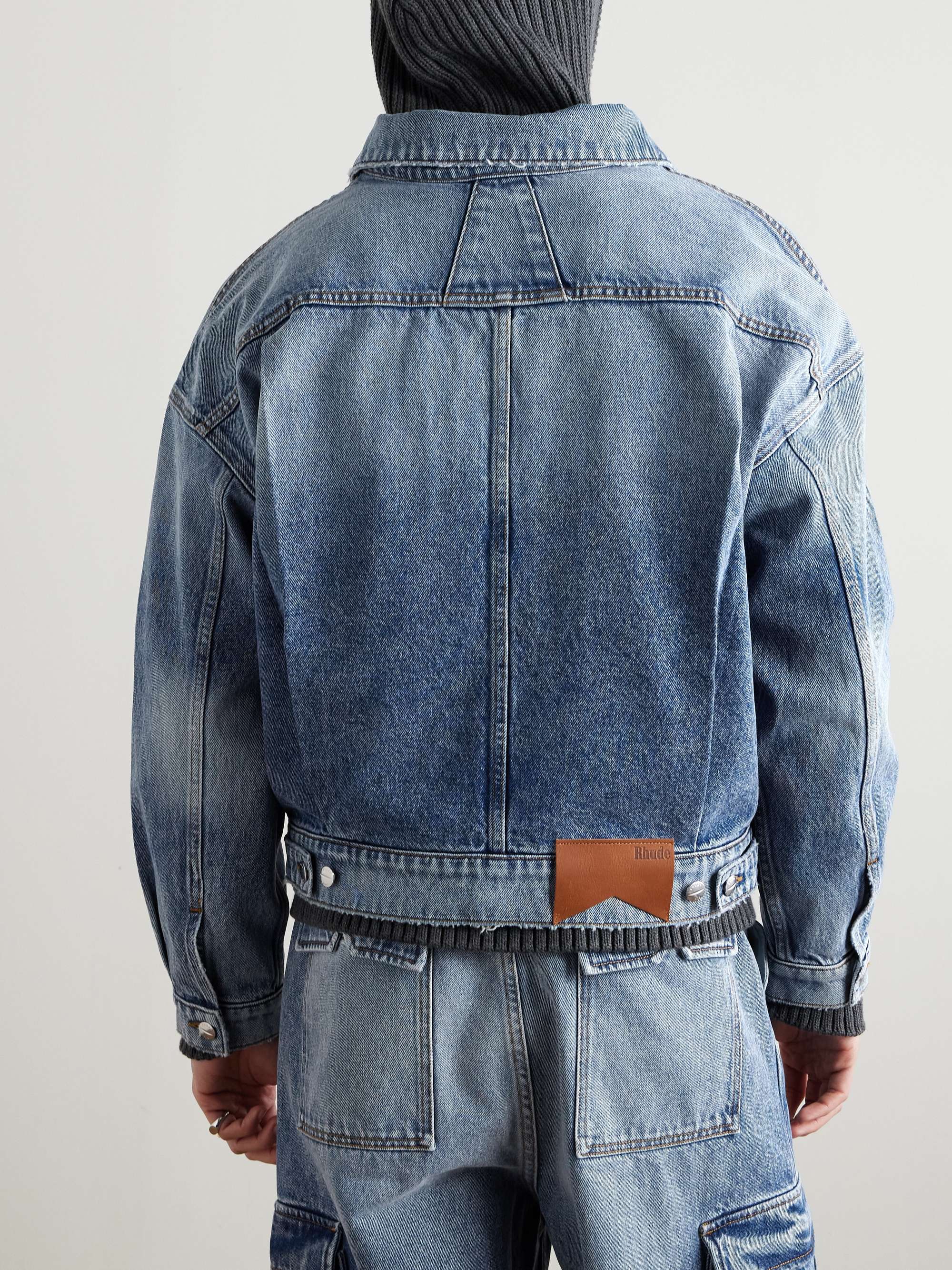 Dropneck Cropped Distressed Denim Trucker Jacket view