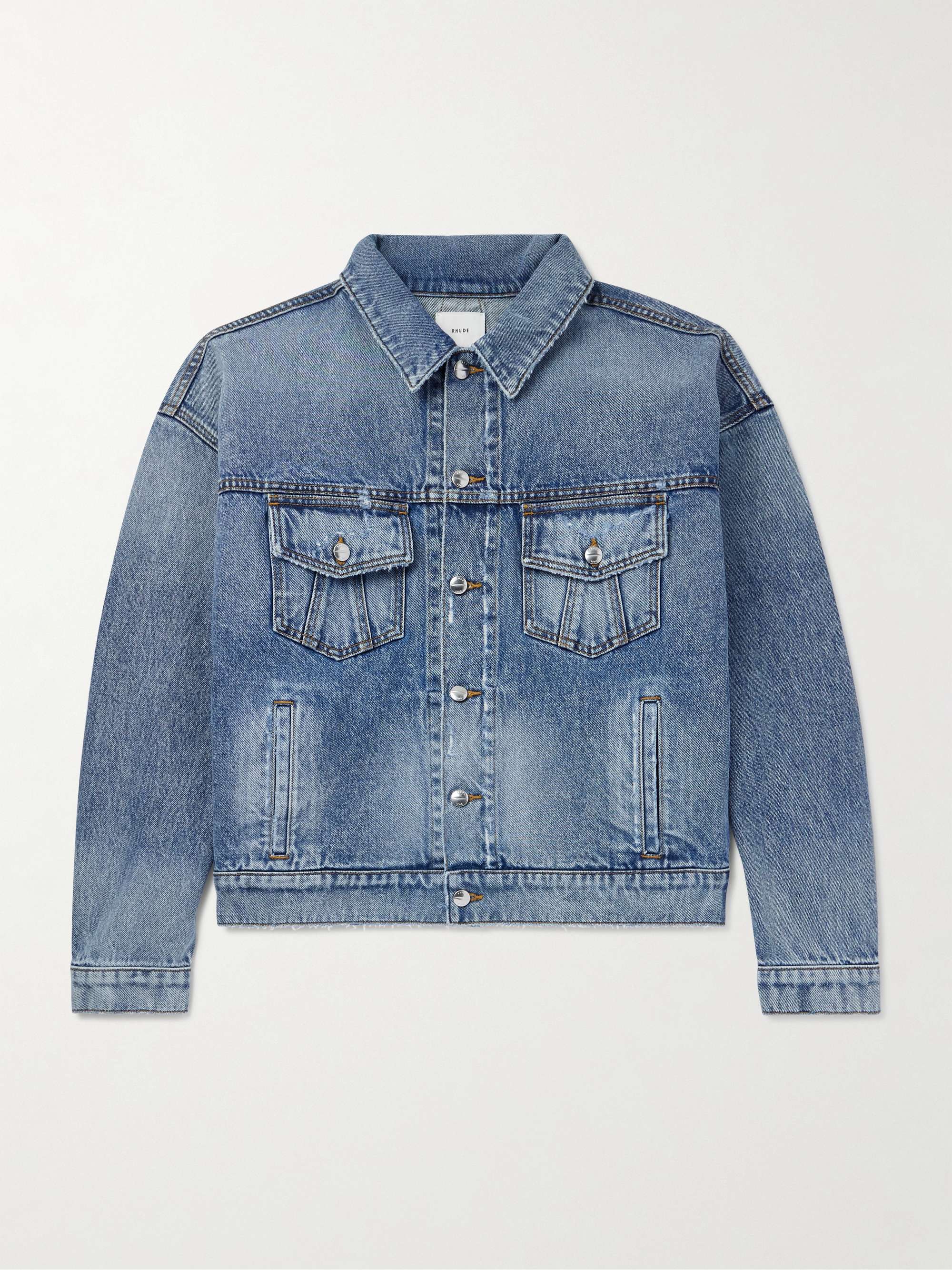 Dropneck Cropped Distressed Denim Trucker Jacket view