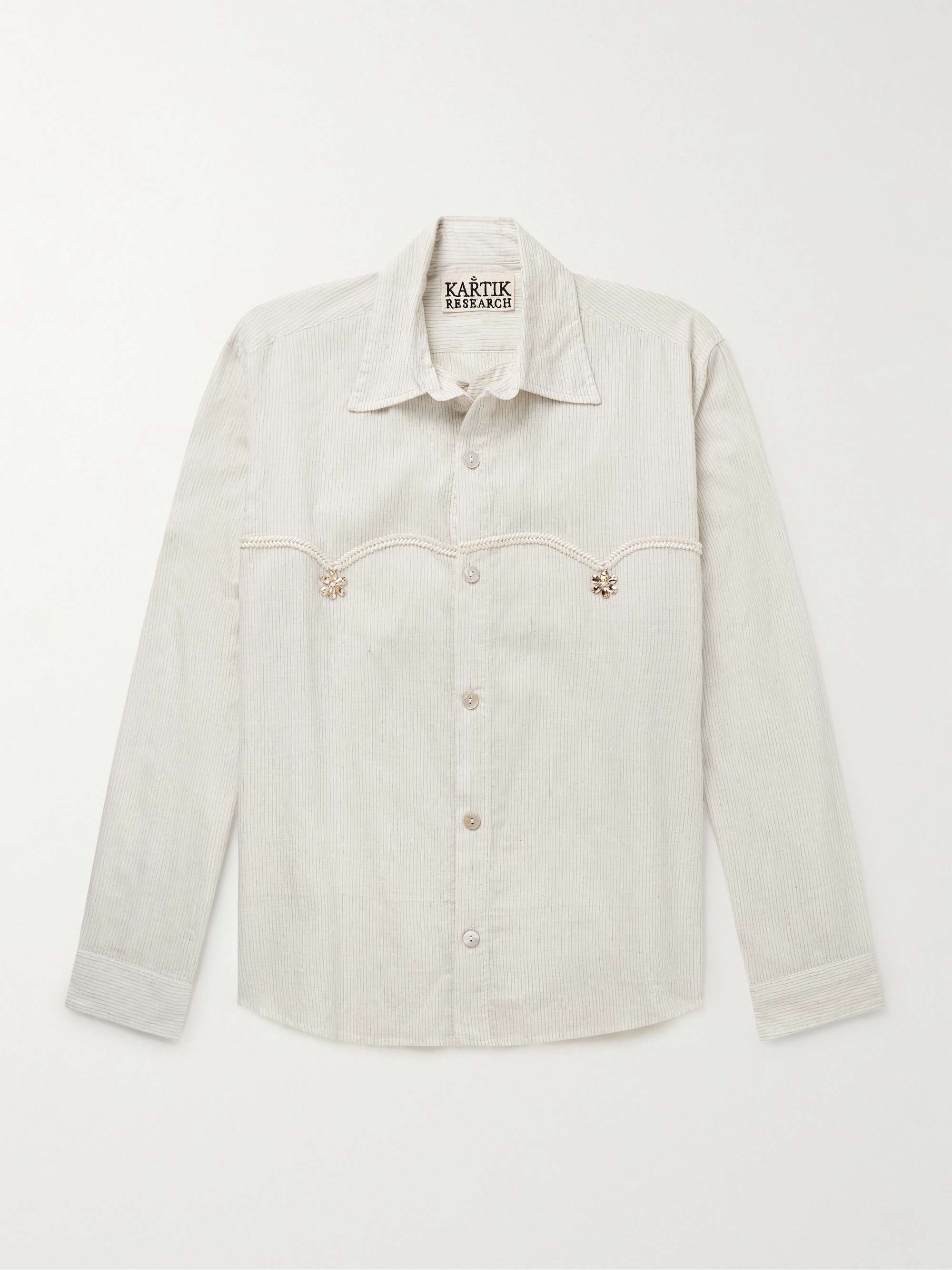 Embellished Striped Cotton-Voile Shirt view