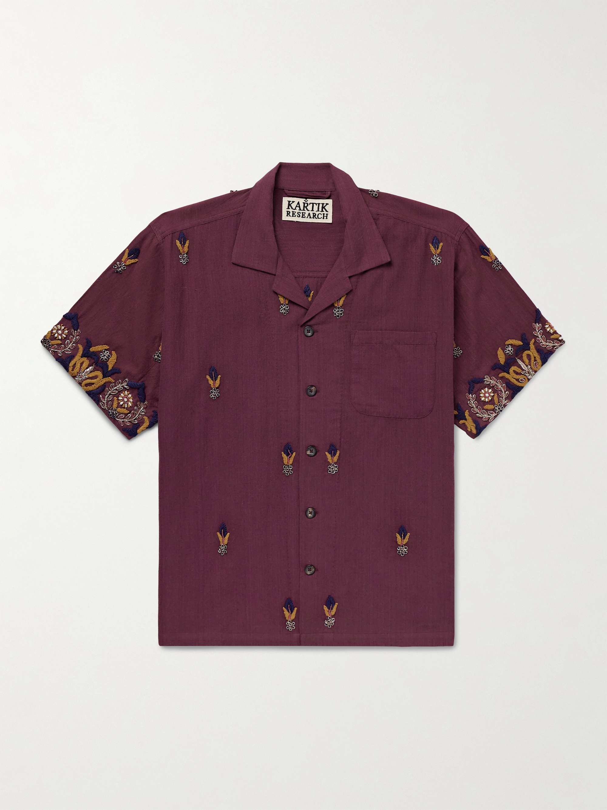 Camp-Collar Embellished Embroidered Cotton Shirt view
