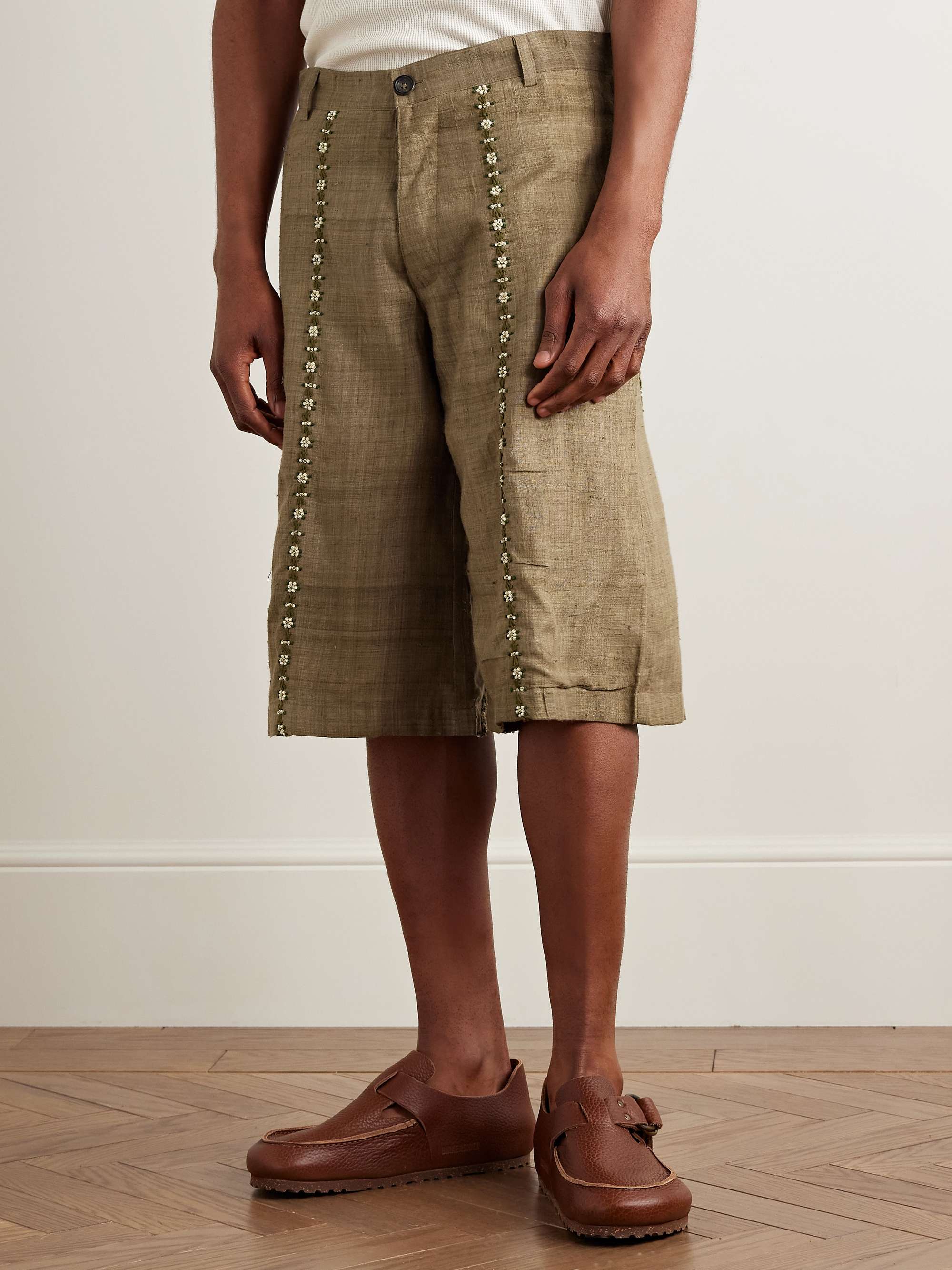 Straight-Leg Embellished Slub Silk-Voile Shorts view