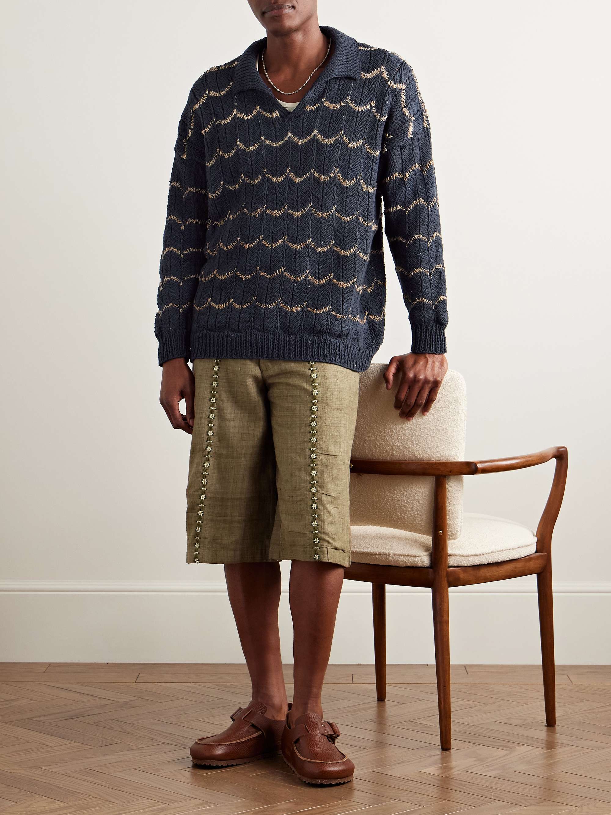Straight-Leg Embellished Slub Silk-Voile Shorts view