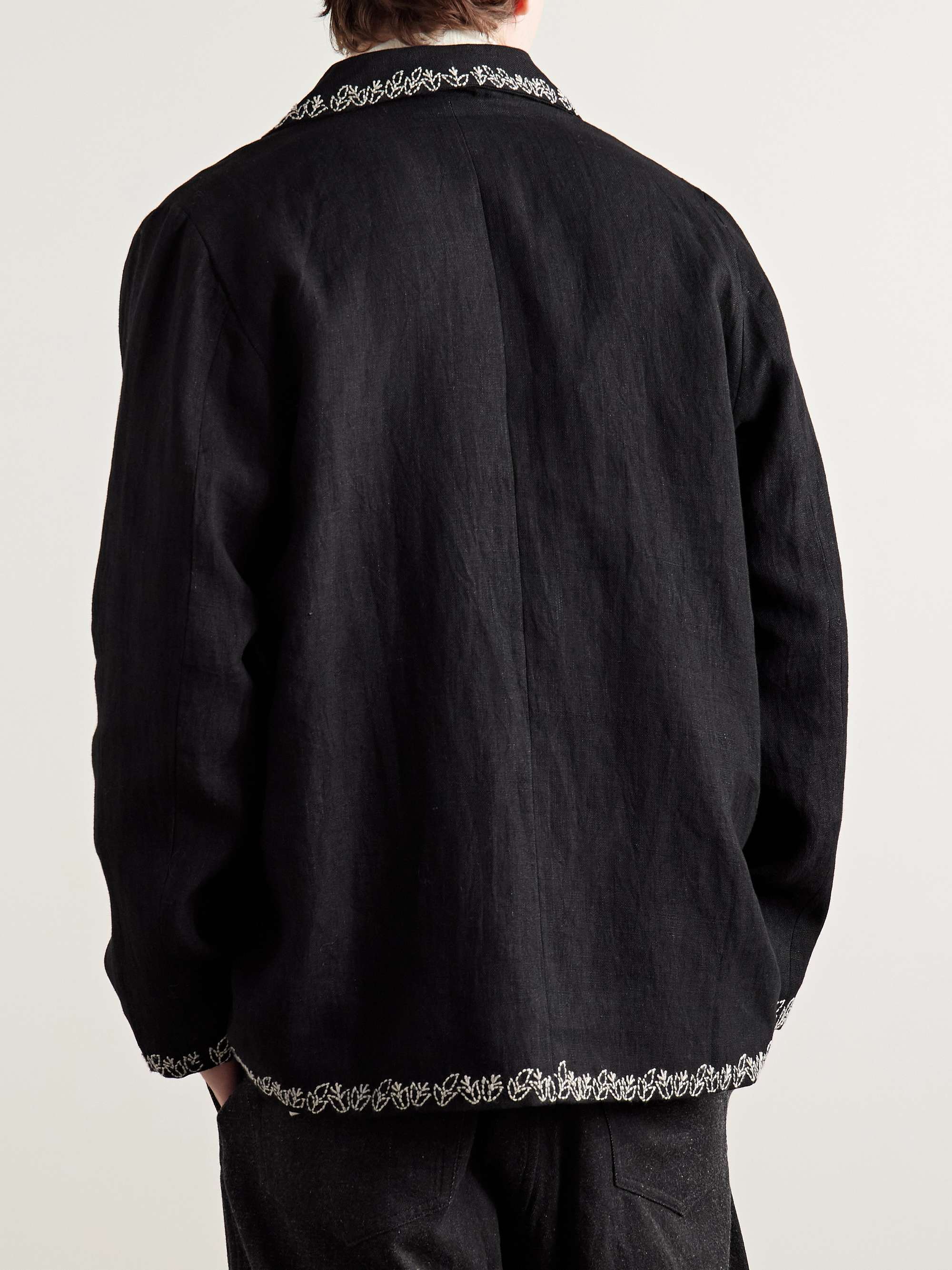 Unstructured Embroidered Linen Blazer view