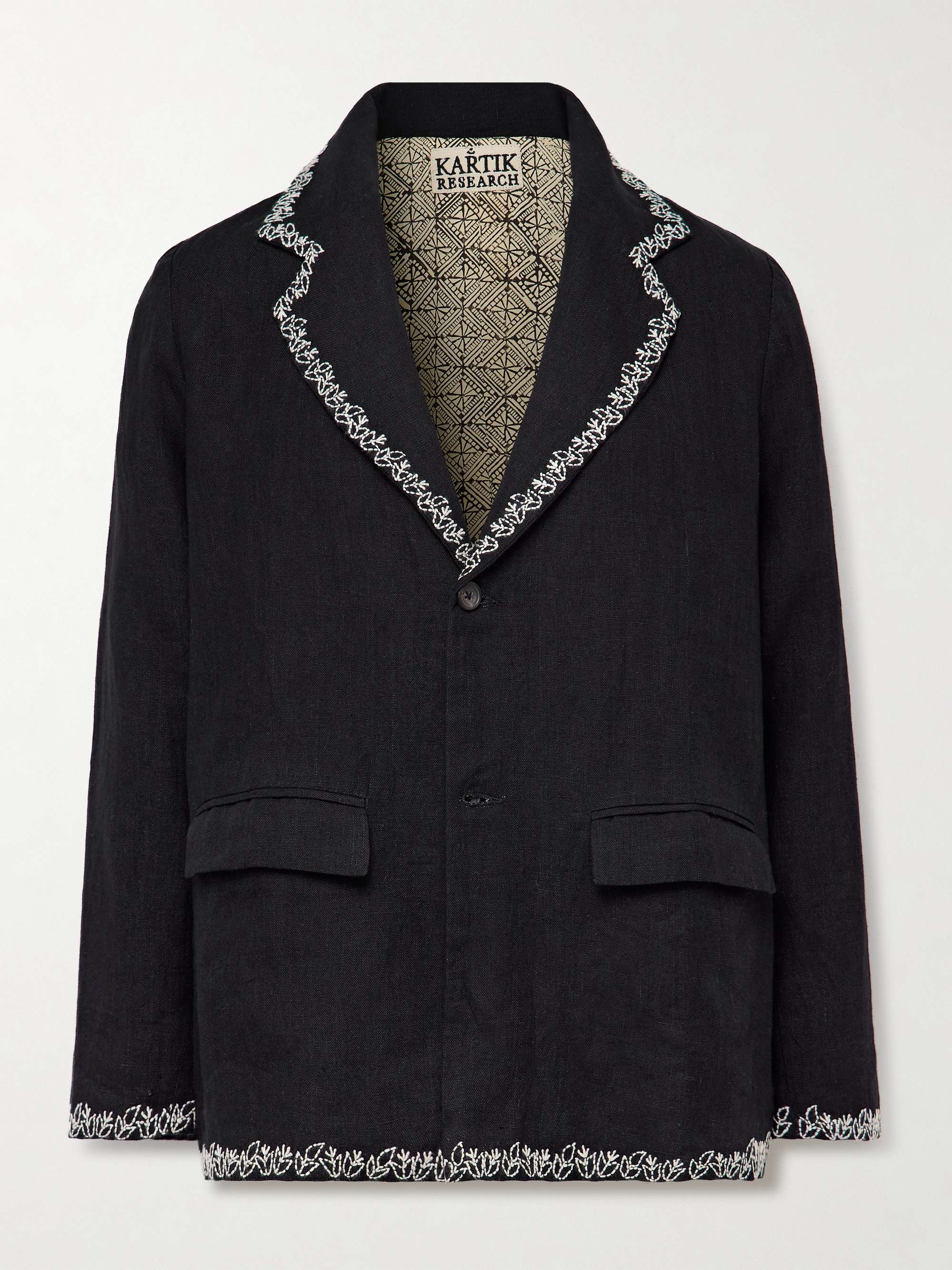 Unstructured Embroidered Linen Blazer view
