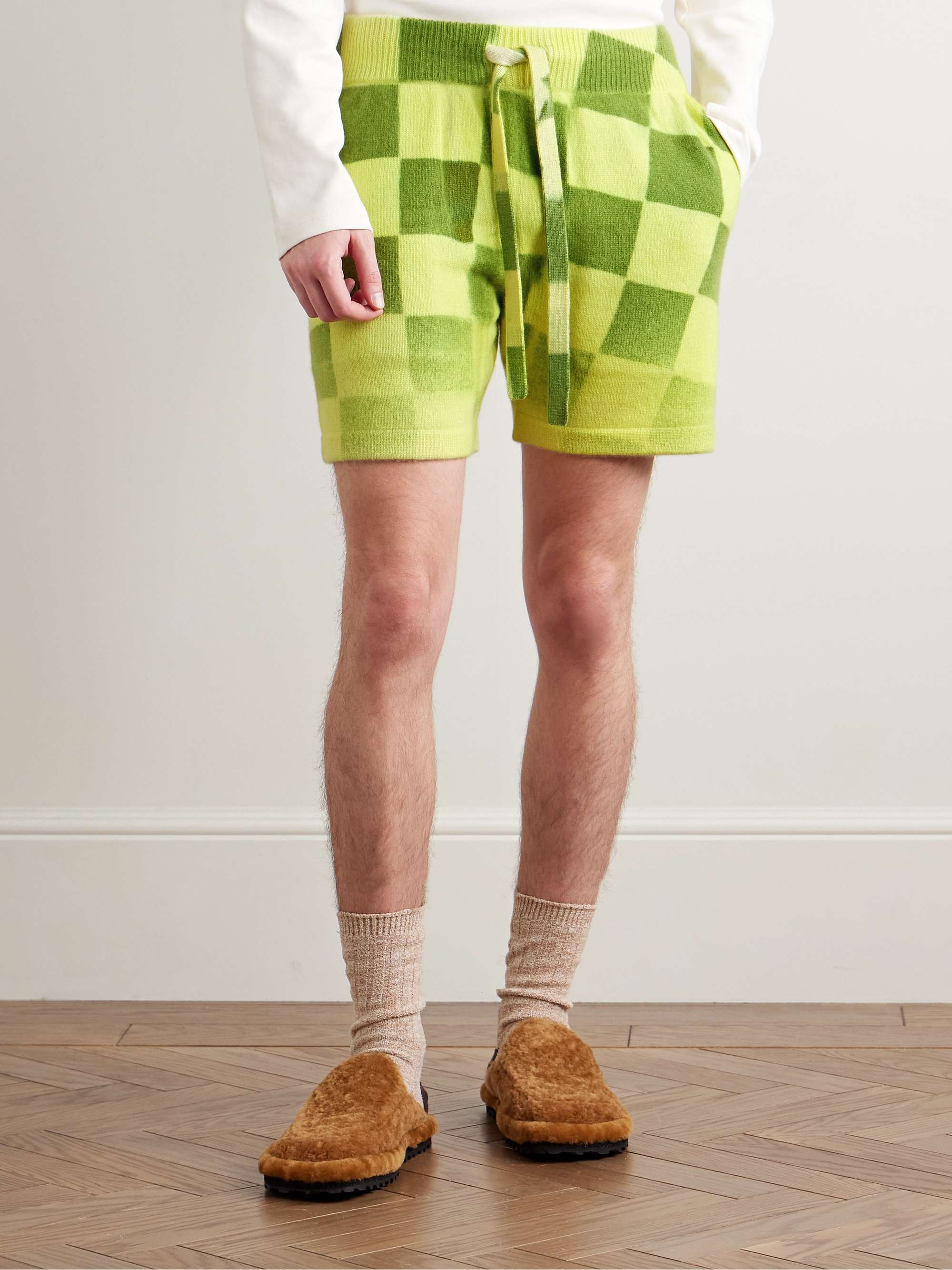 Straight-Leg Checked Cashmere Shorts view