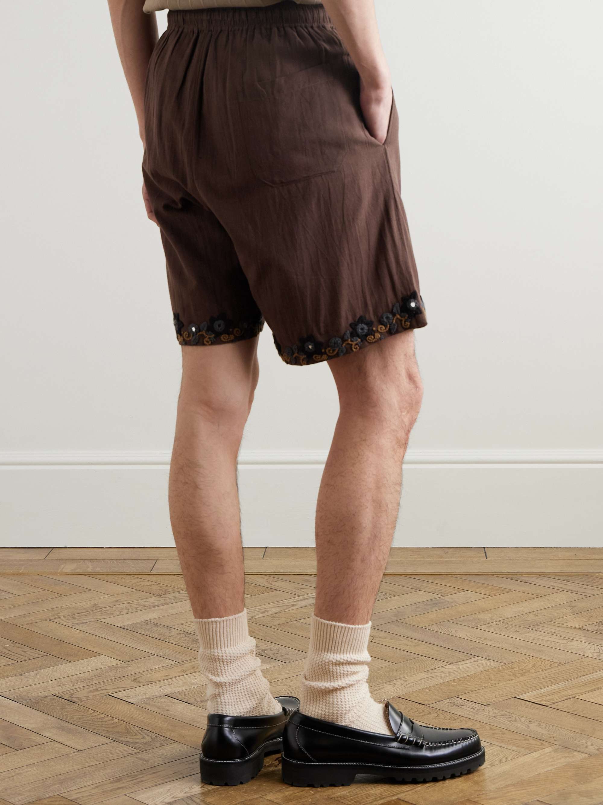 Embellished Embroidered Cotton Shorts view