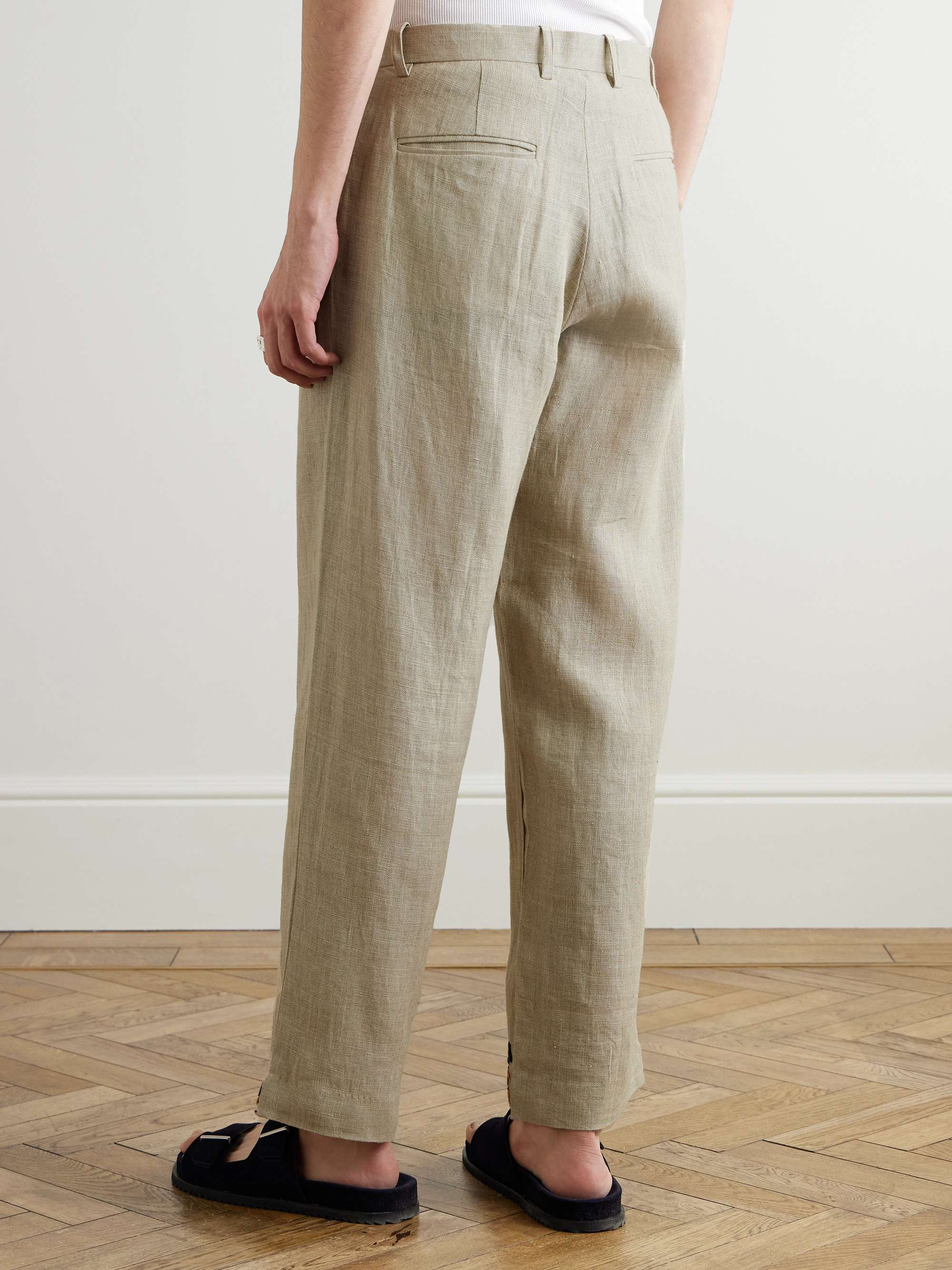 Straight-Leg Embroidered Linen Trousers view