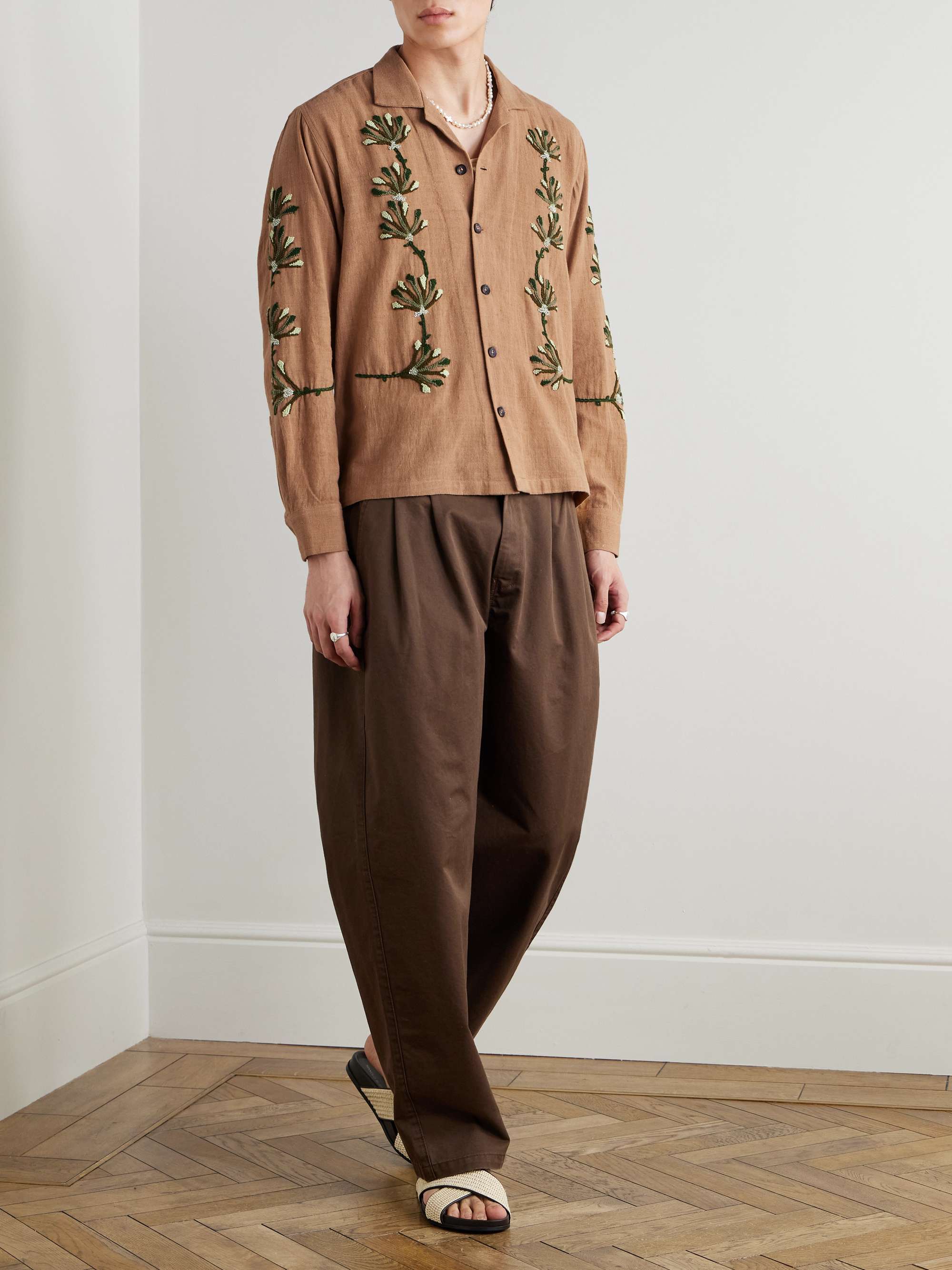 Bead-Embellished Embroidered Cotton Shirt view