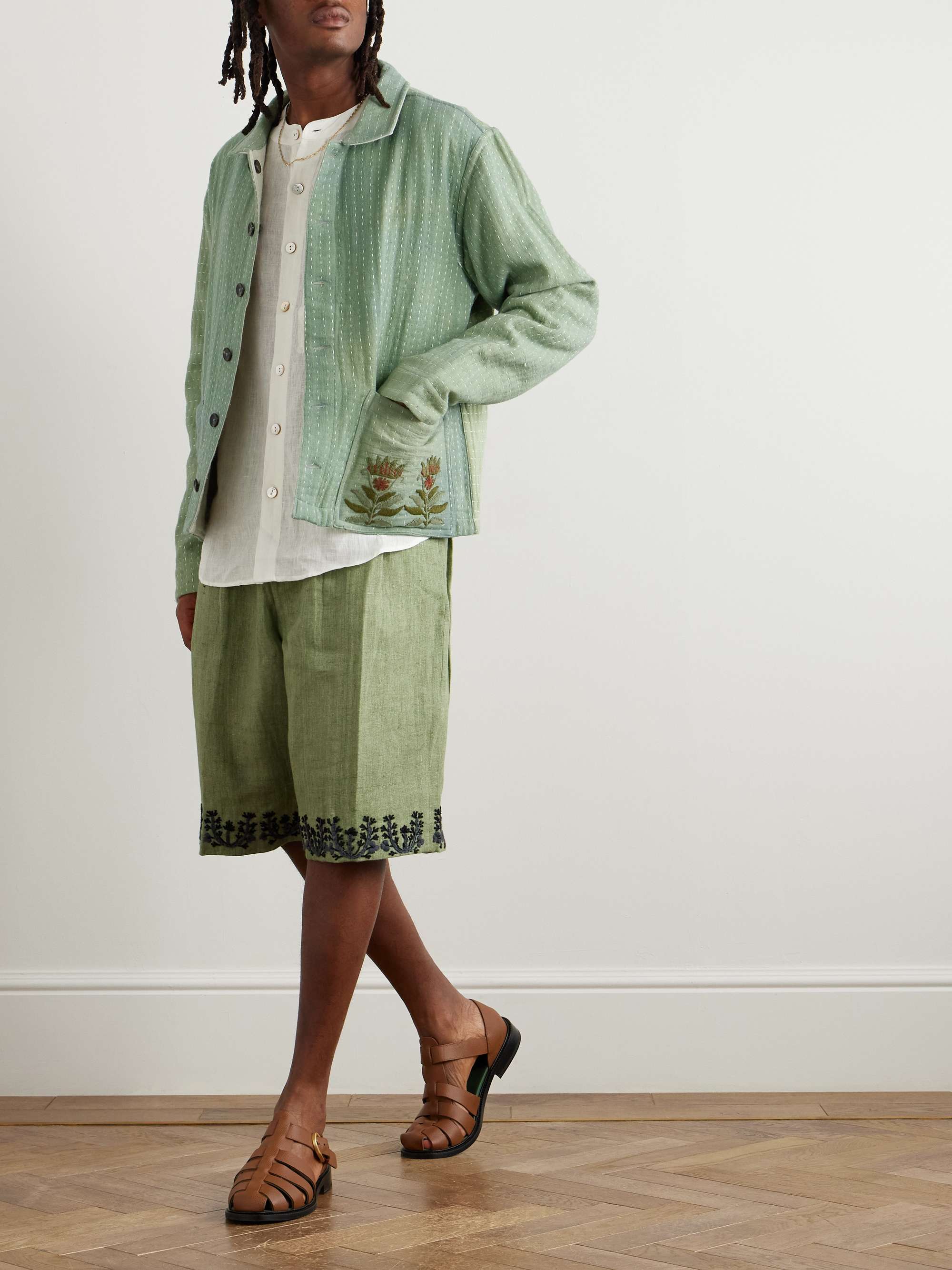 Embroidered Kantha Cotton-Gauze Chore Jacket view