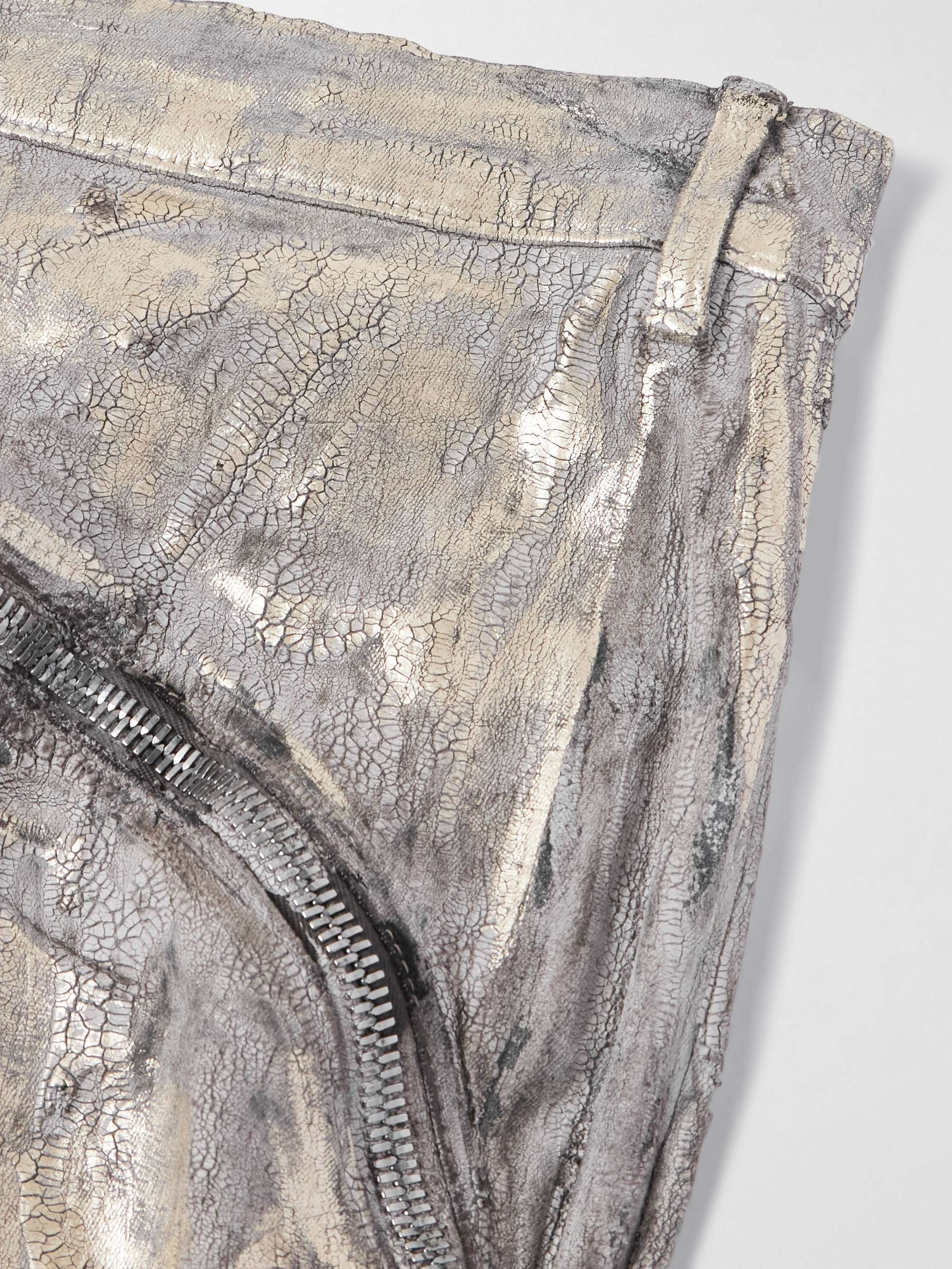 Bolan Flared Zip-Embellished Distressed Metallic Jeans view