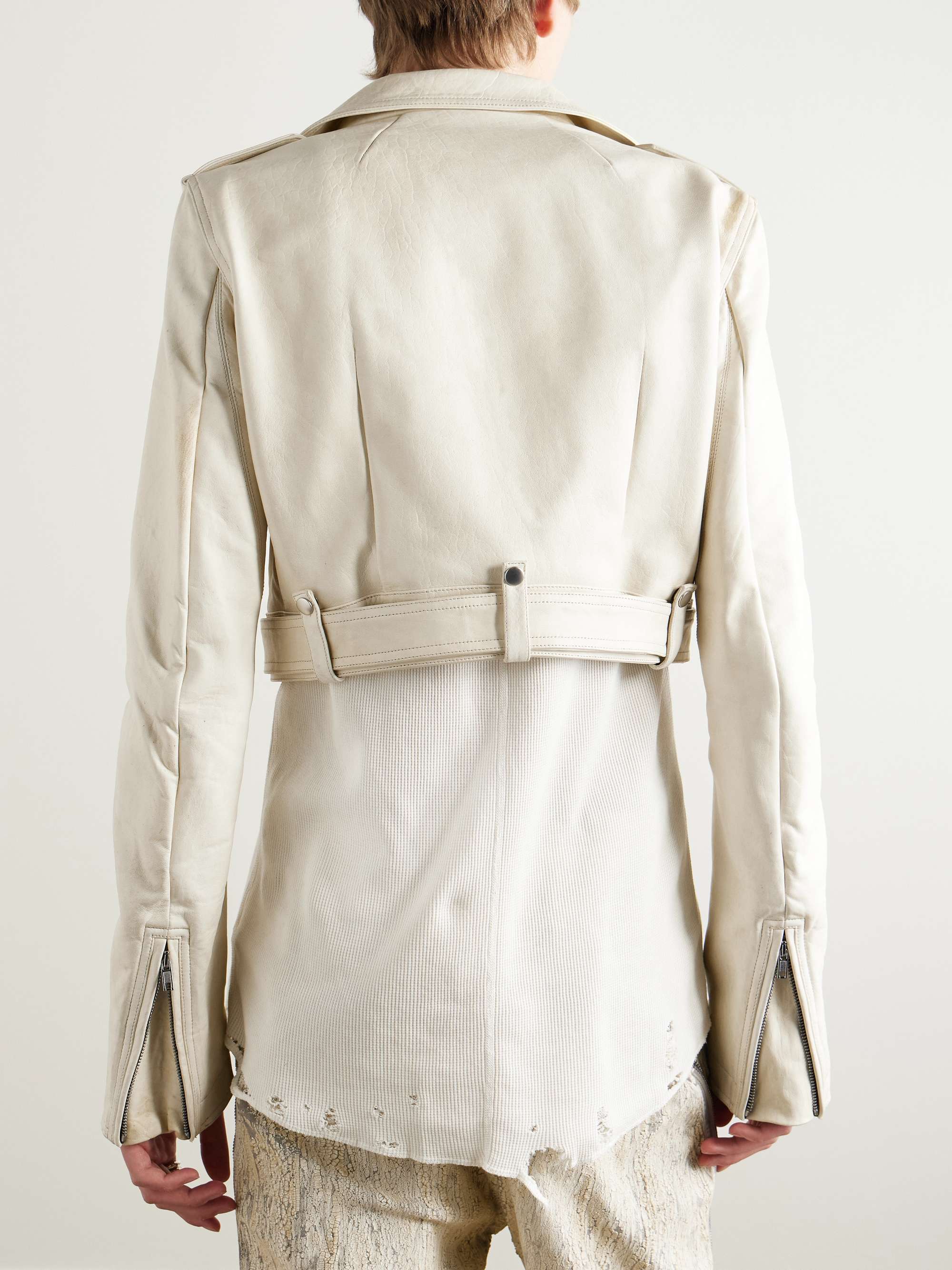 Belted Cropped Leather Jacket view