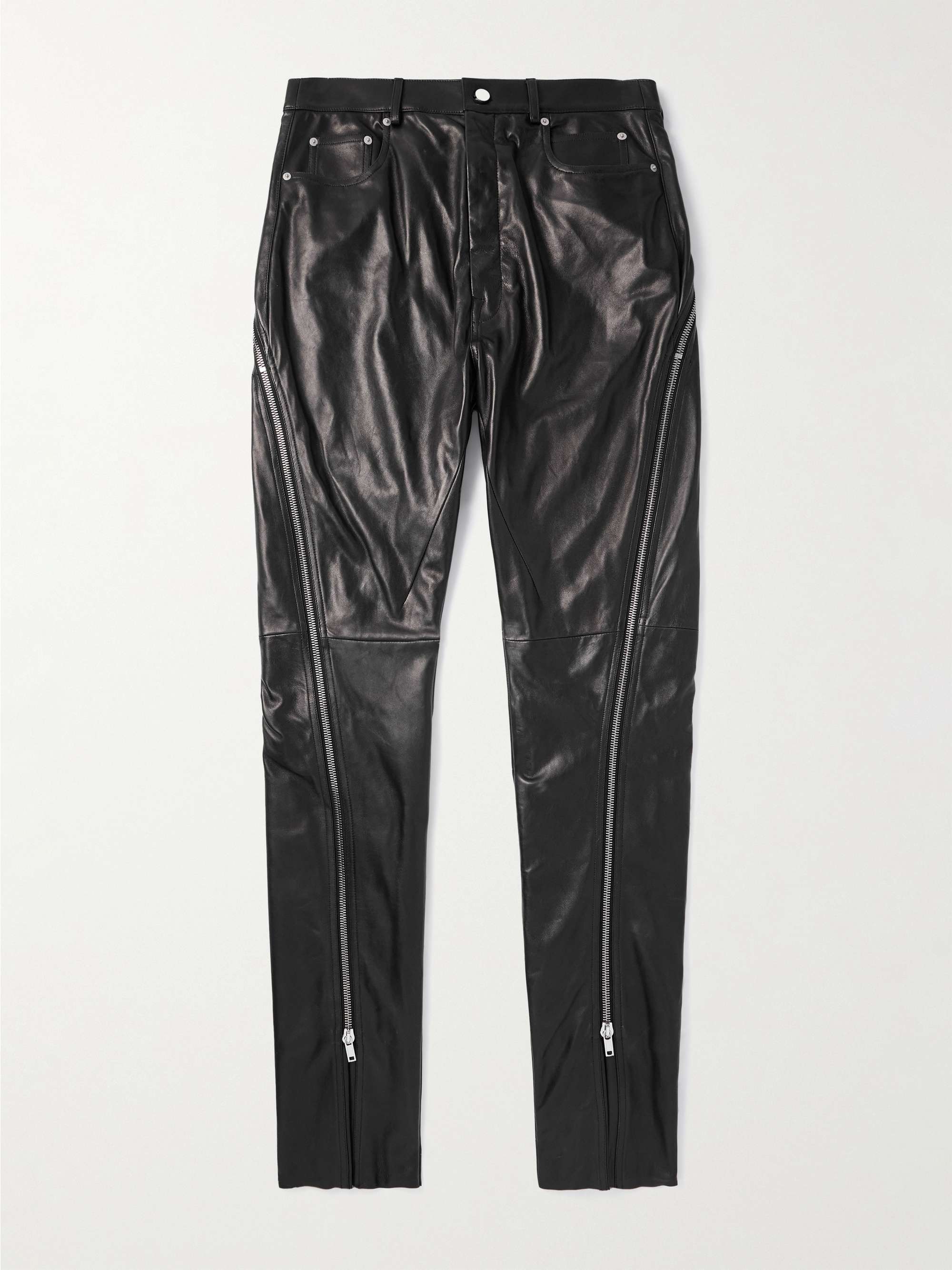 Bolan Banana Flared Zip-Detailed Waxed-Leather Trousers view