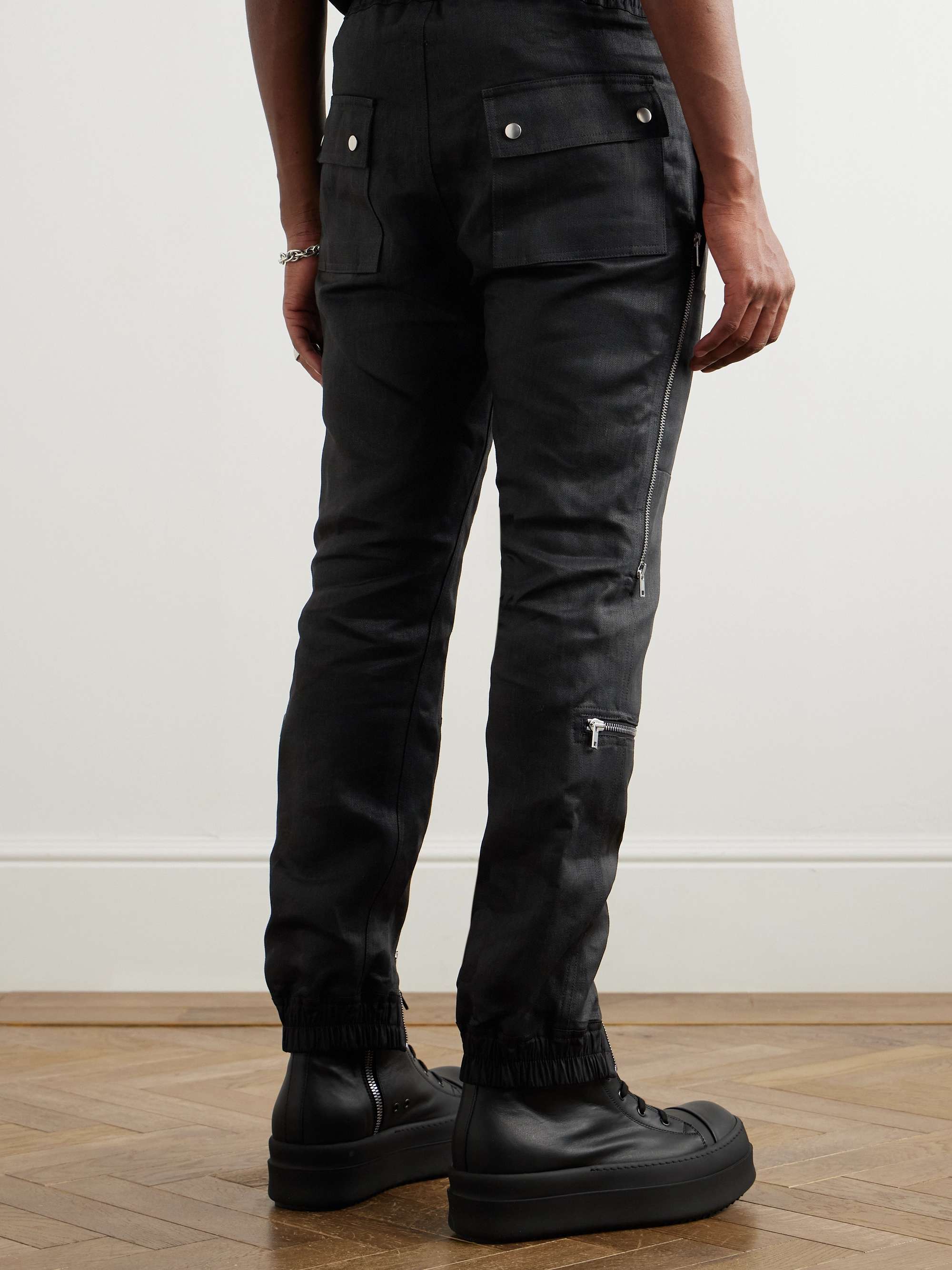 Slim-Fit Tapered Zip-Detailed Linen-Canvas Trousers view