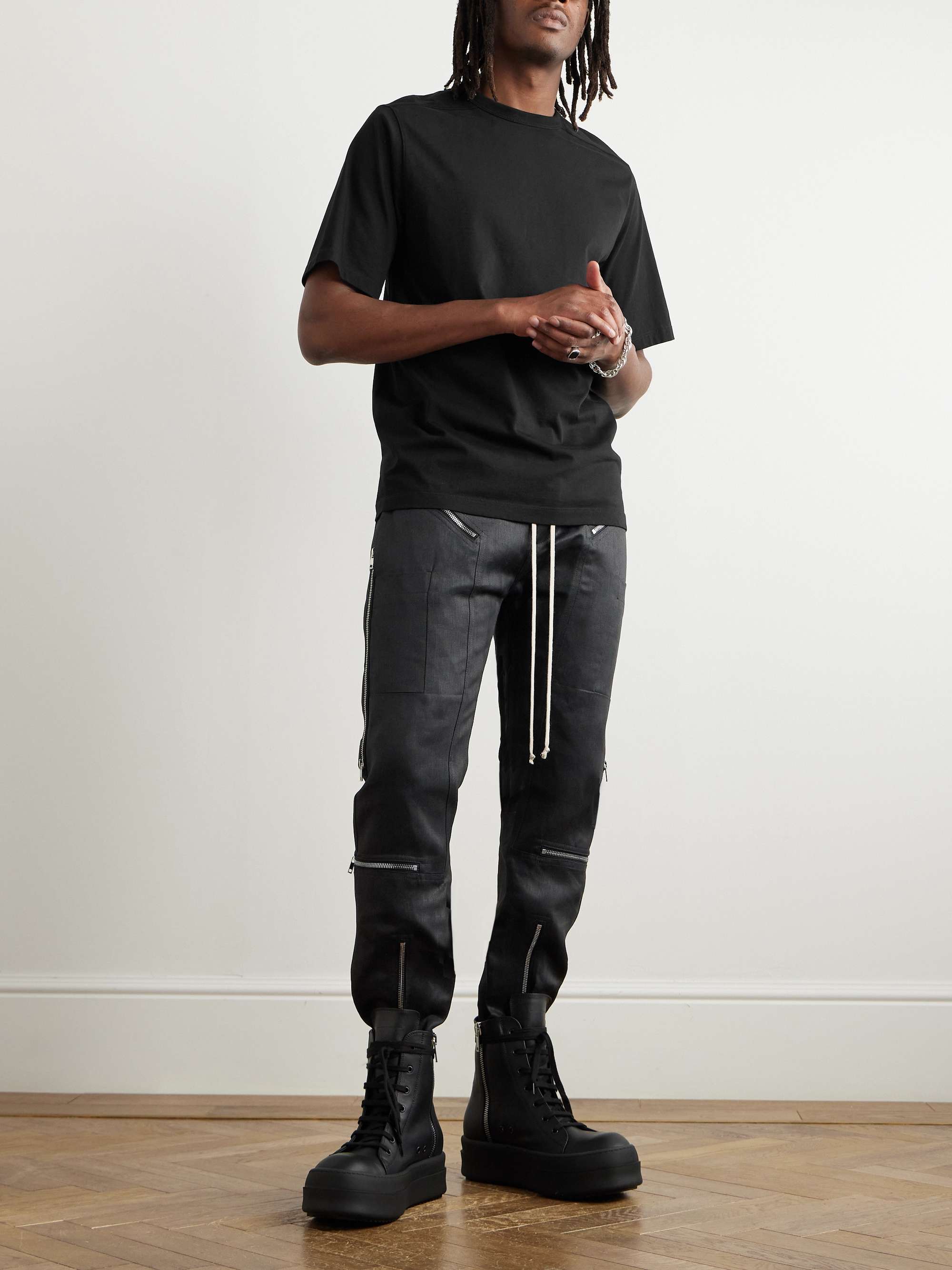 Slim-Fit Tapered Zip-Detailed Linen-Canvas Trousers view
