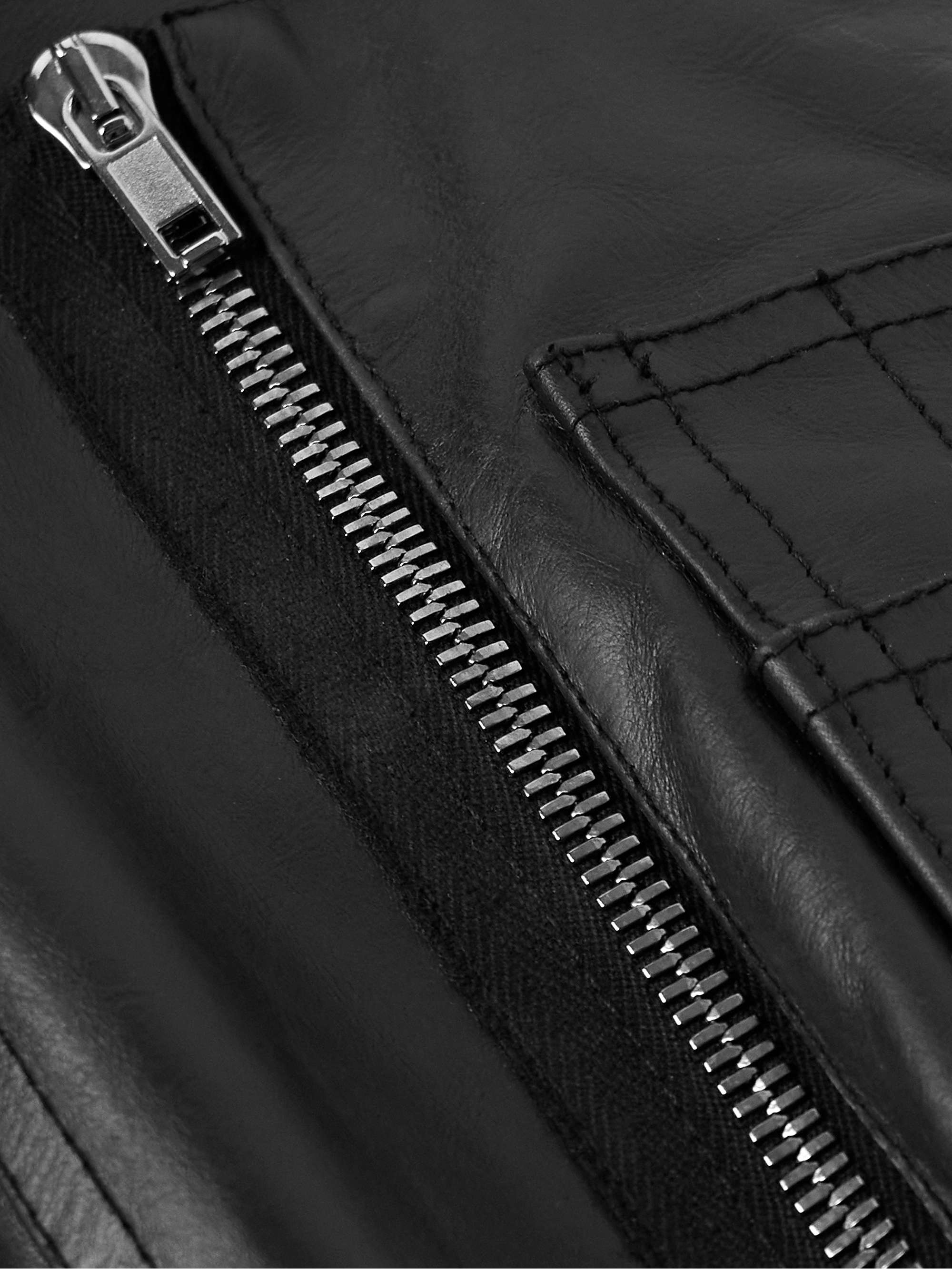 Classic Flight Oversized Webbing-Trimmed Distressed Leather Bomber Jacket view