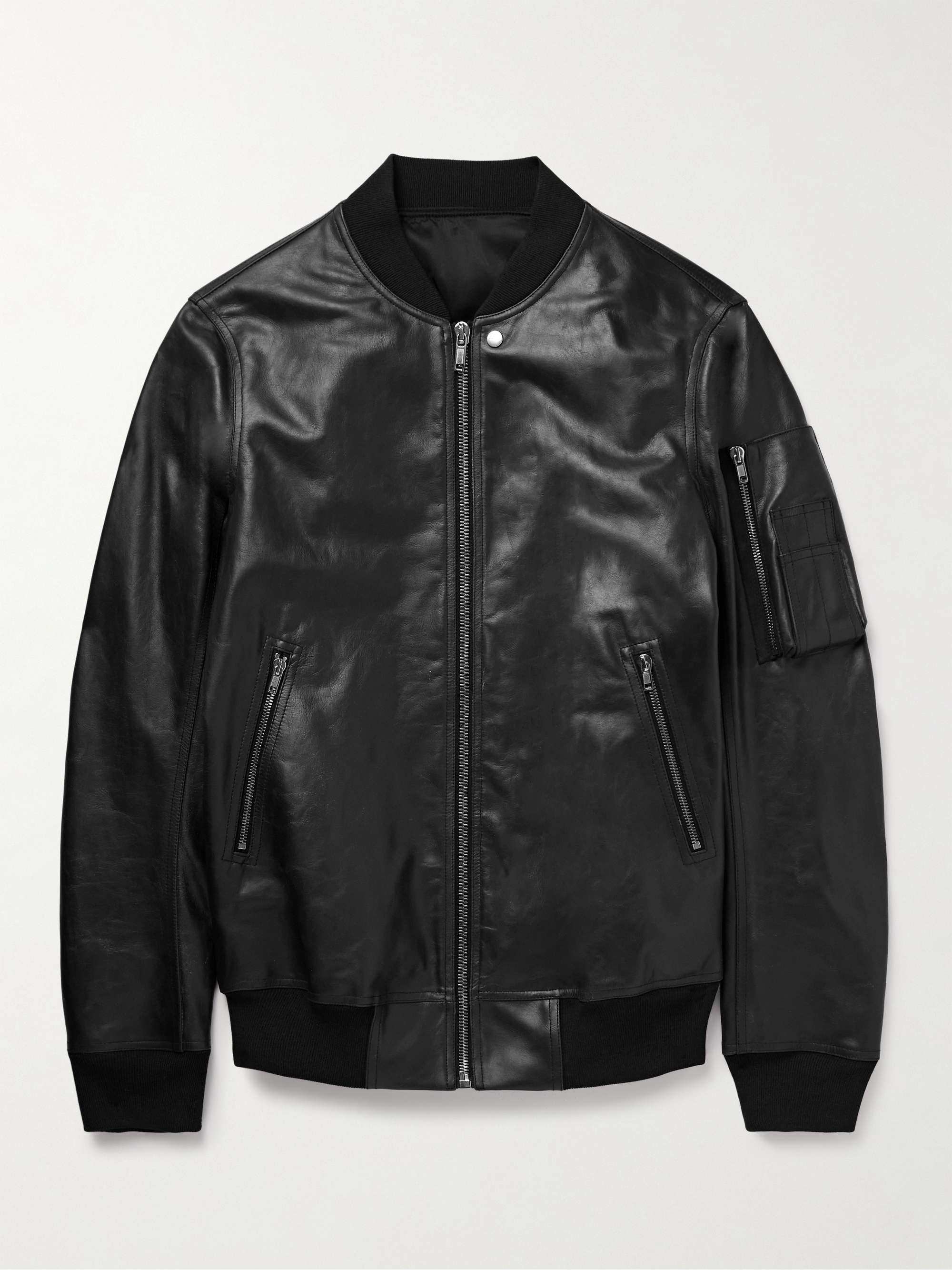 Classic Flight Oversized Webbing-Trimmed Distressed Leather Bomber Jacket view