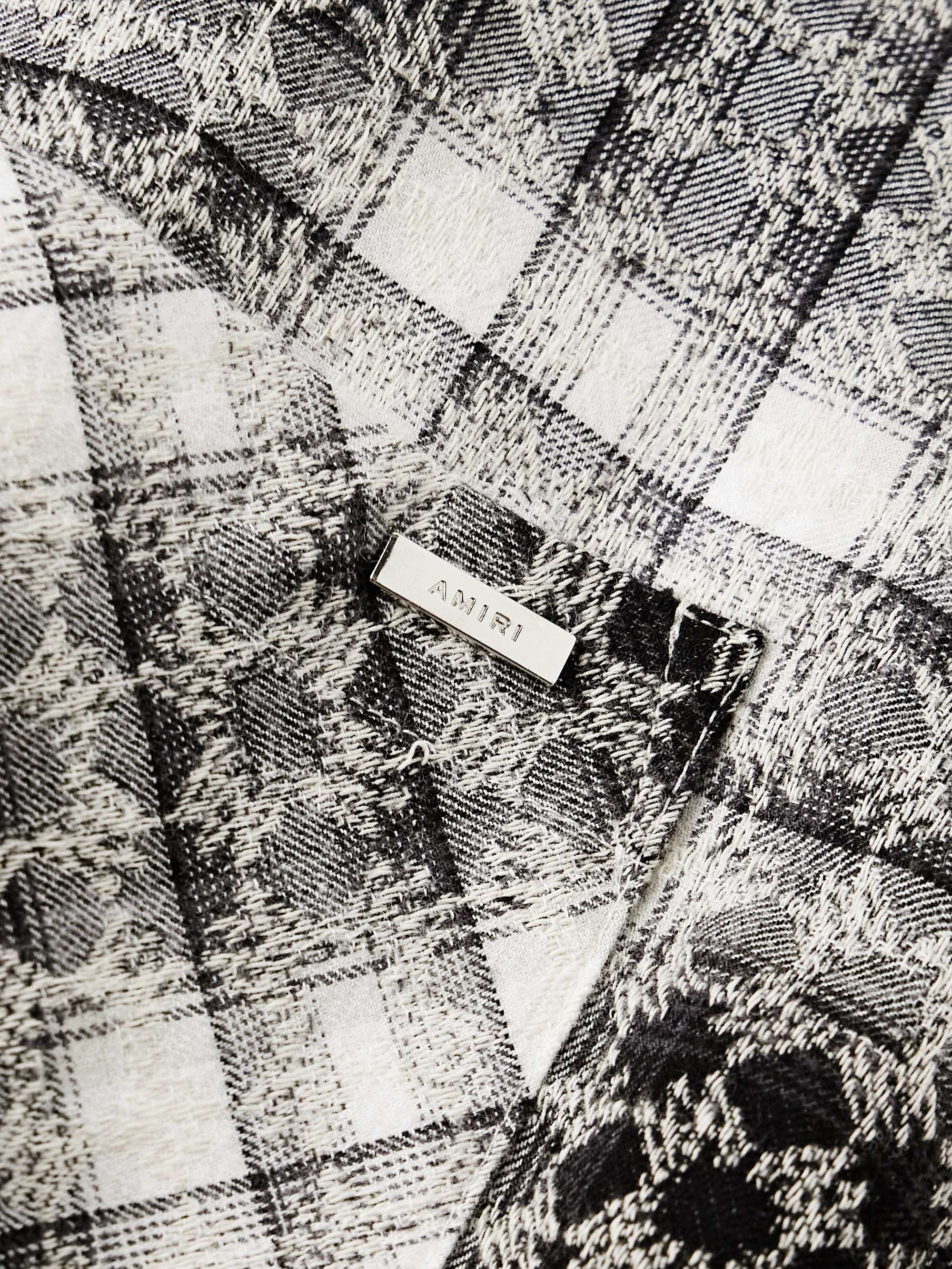 Distressed Logo-Jacquard Checked Cotton-Flannel Shirt view
