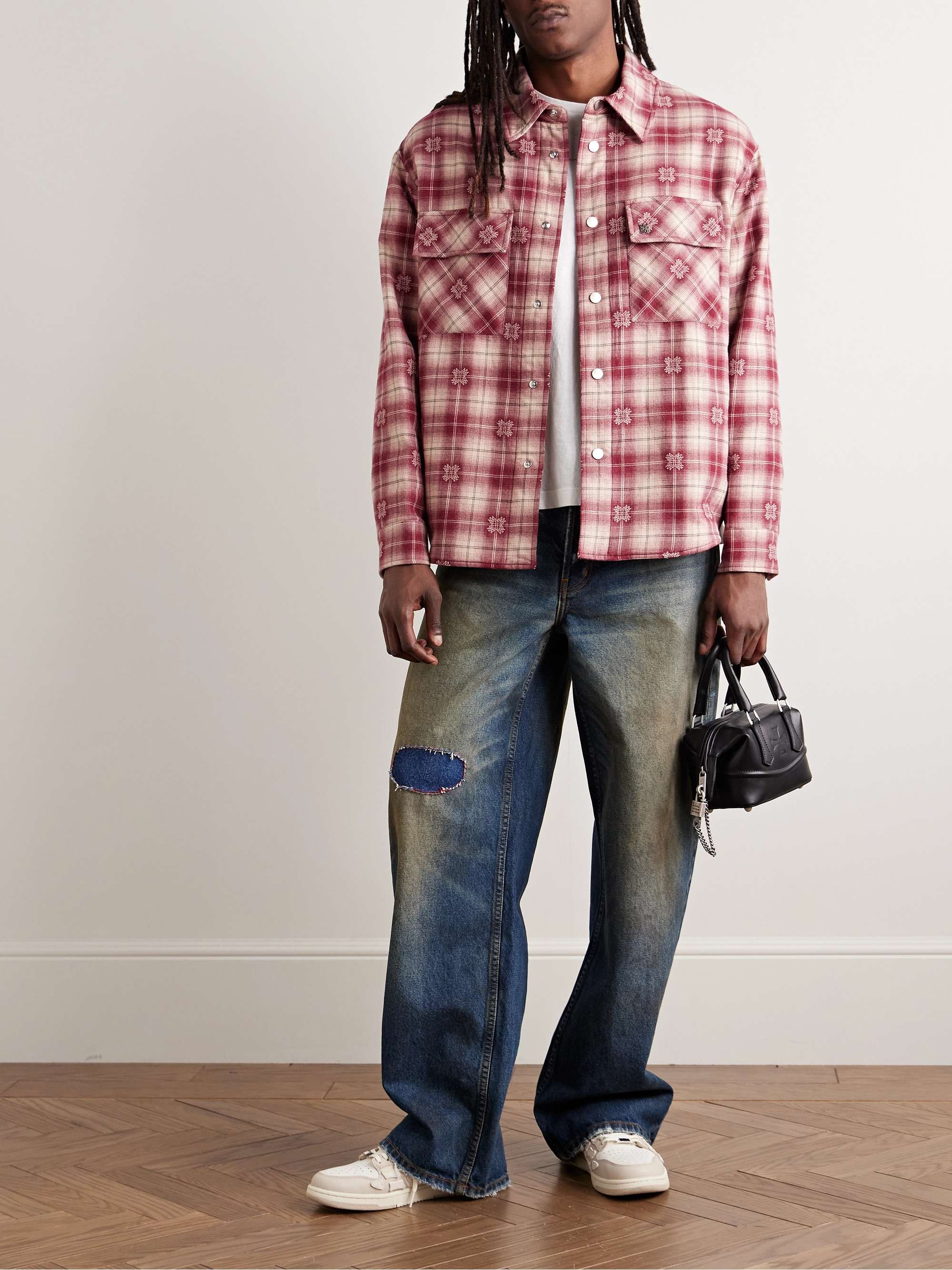 Fleece-Lined Padded Checked Cotton-Jacquard Overshirt view