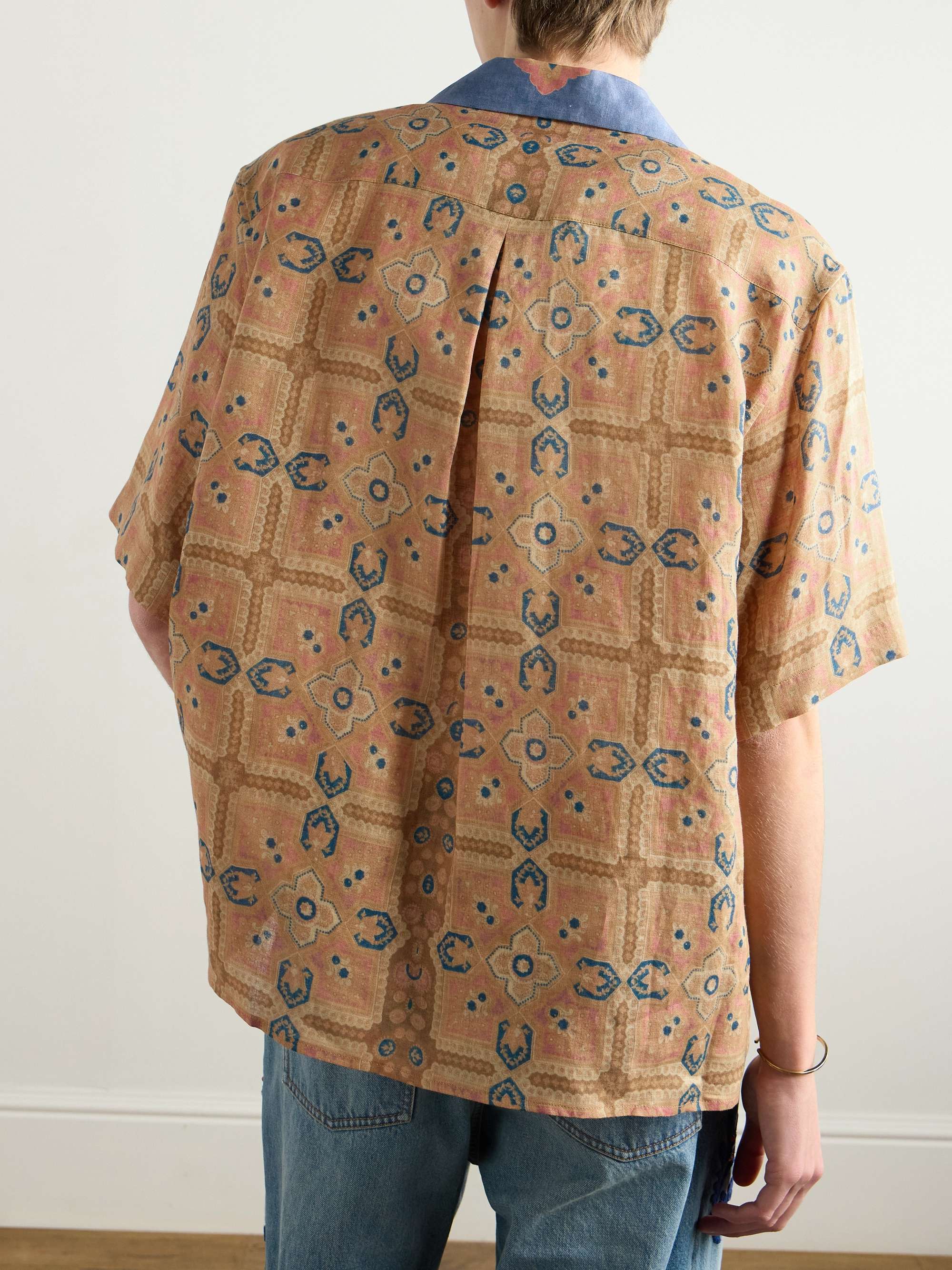 Camp-Collar Printed Linen Shirt view