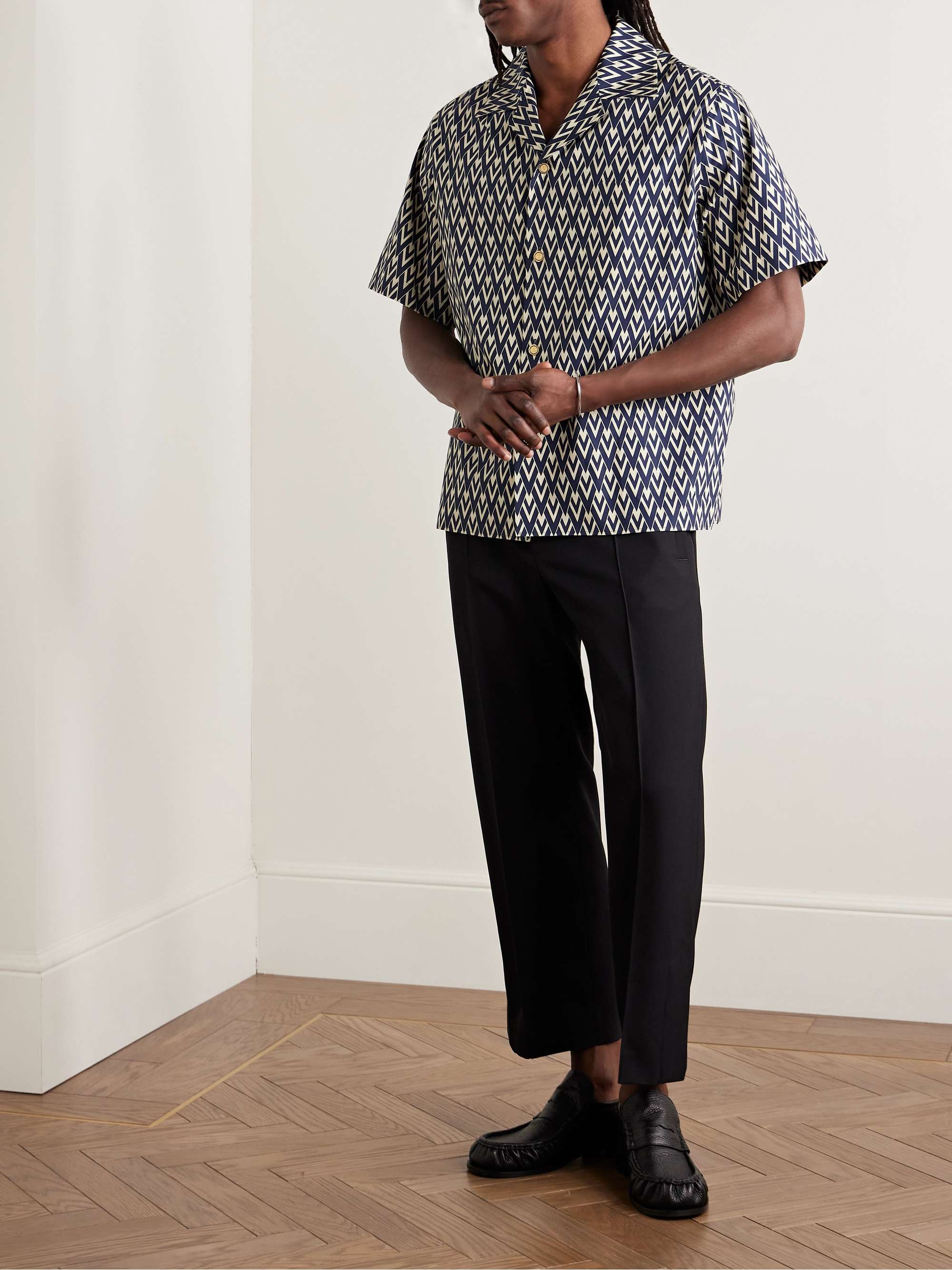 Camp-Collar Logo-Print Cotton-Poplin Shirt view