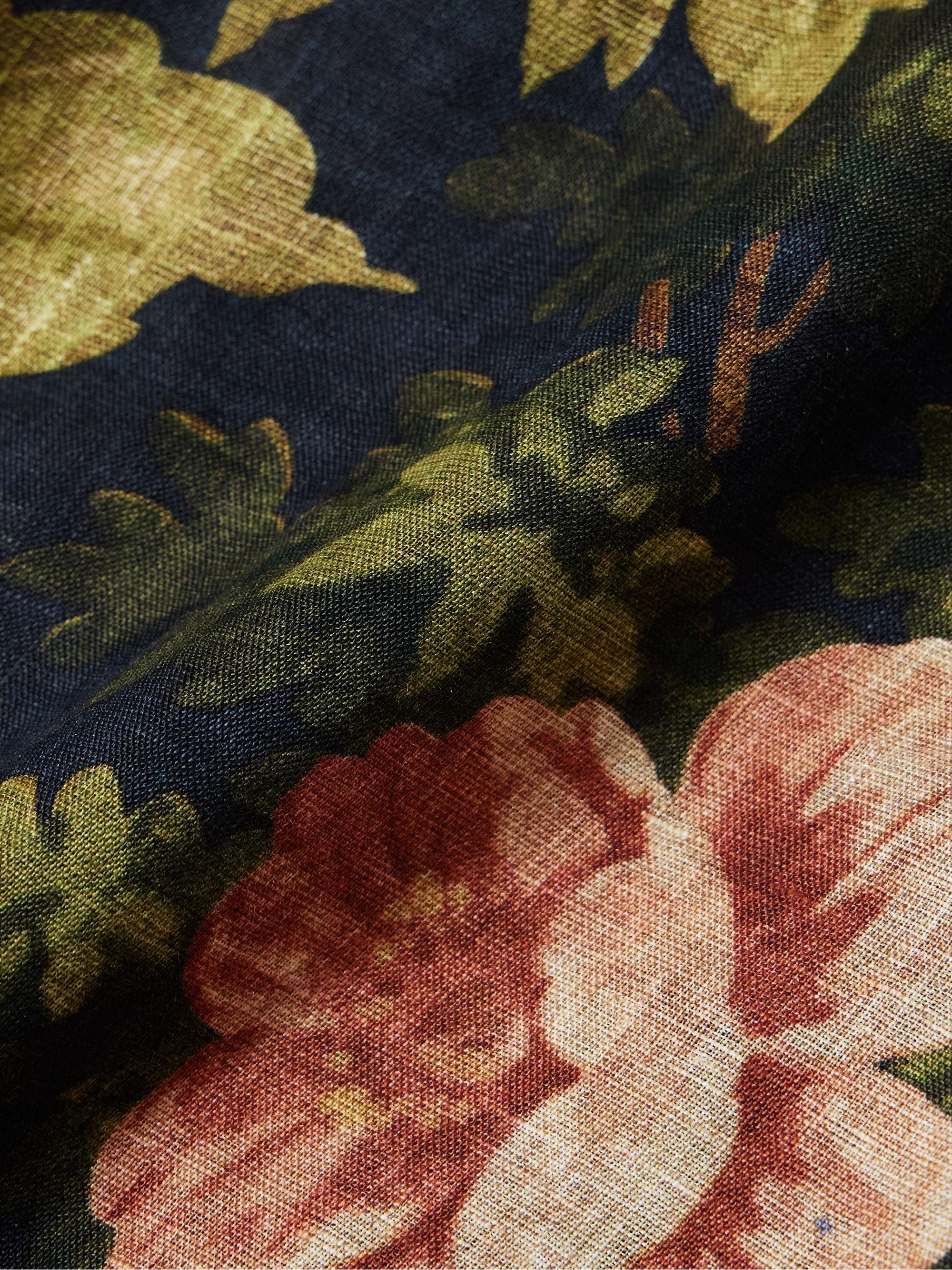 Camp-Collar Tasselled Floral-Print Linen Shirt view