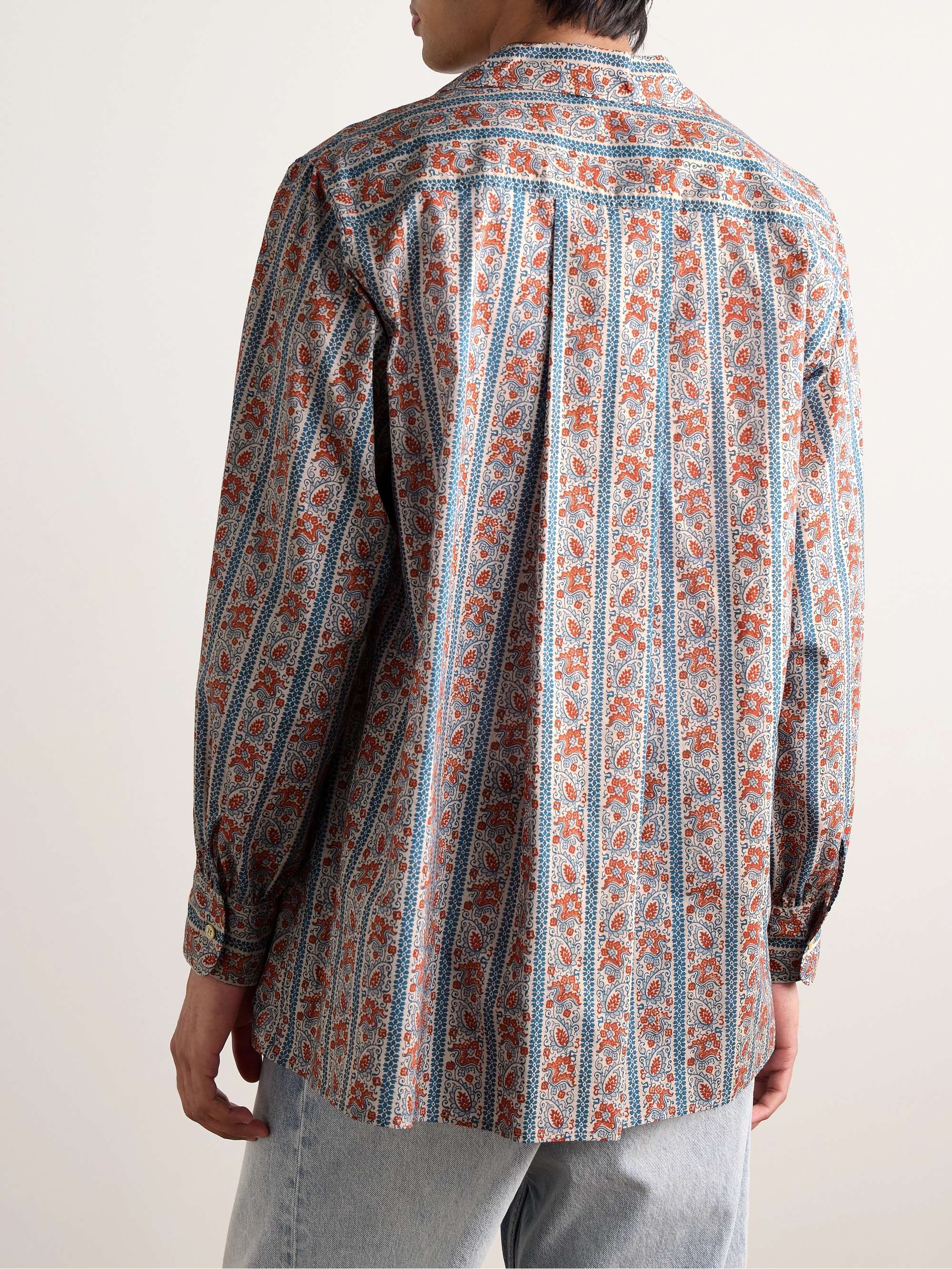 Camp-Collar Printed Striped Cotton-Muslin Shirt view