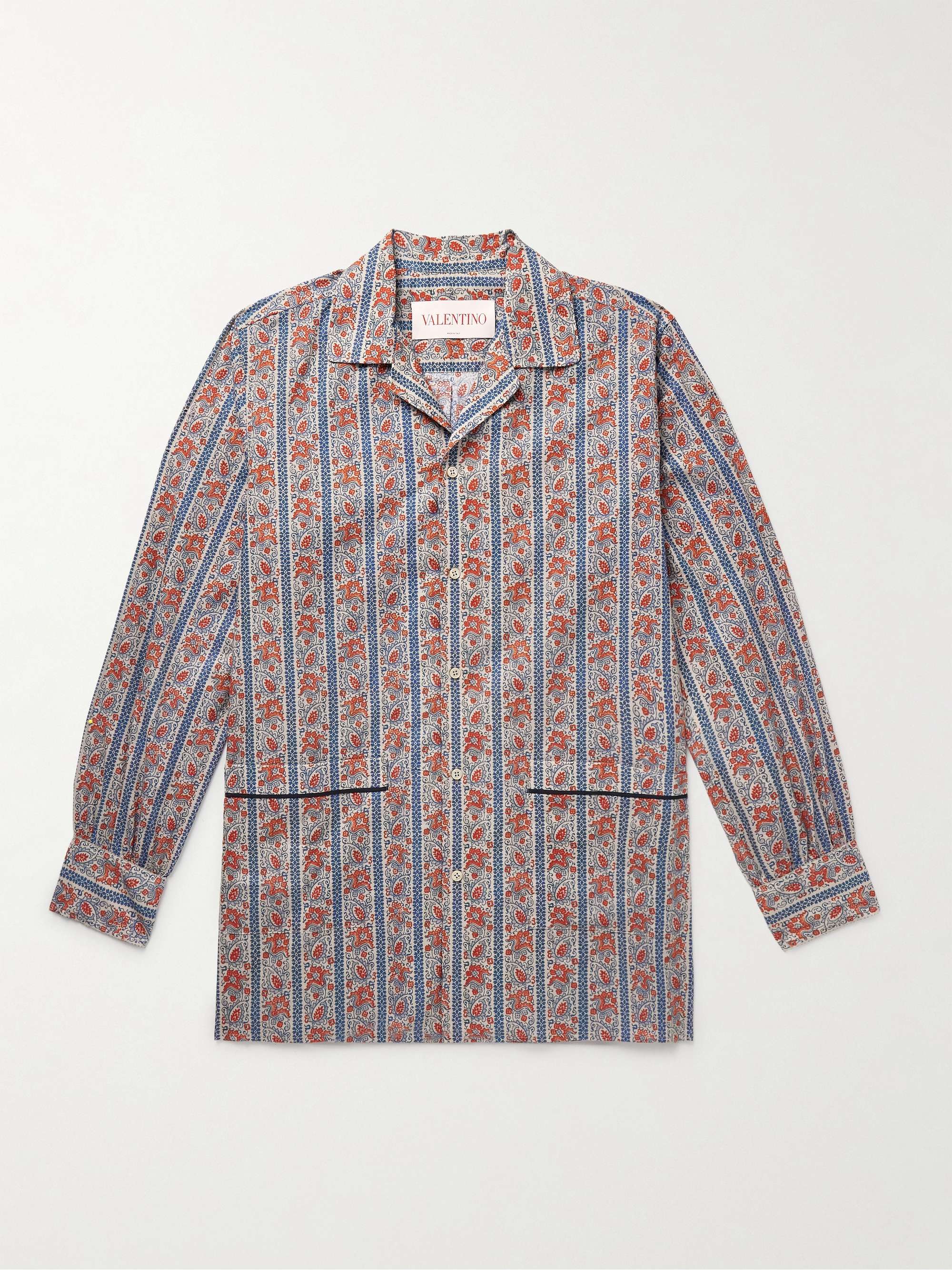 Camp-Collar Printed Striped Cotton-Muslin Shirt view
