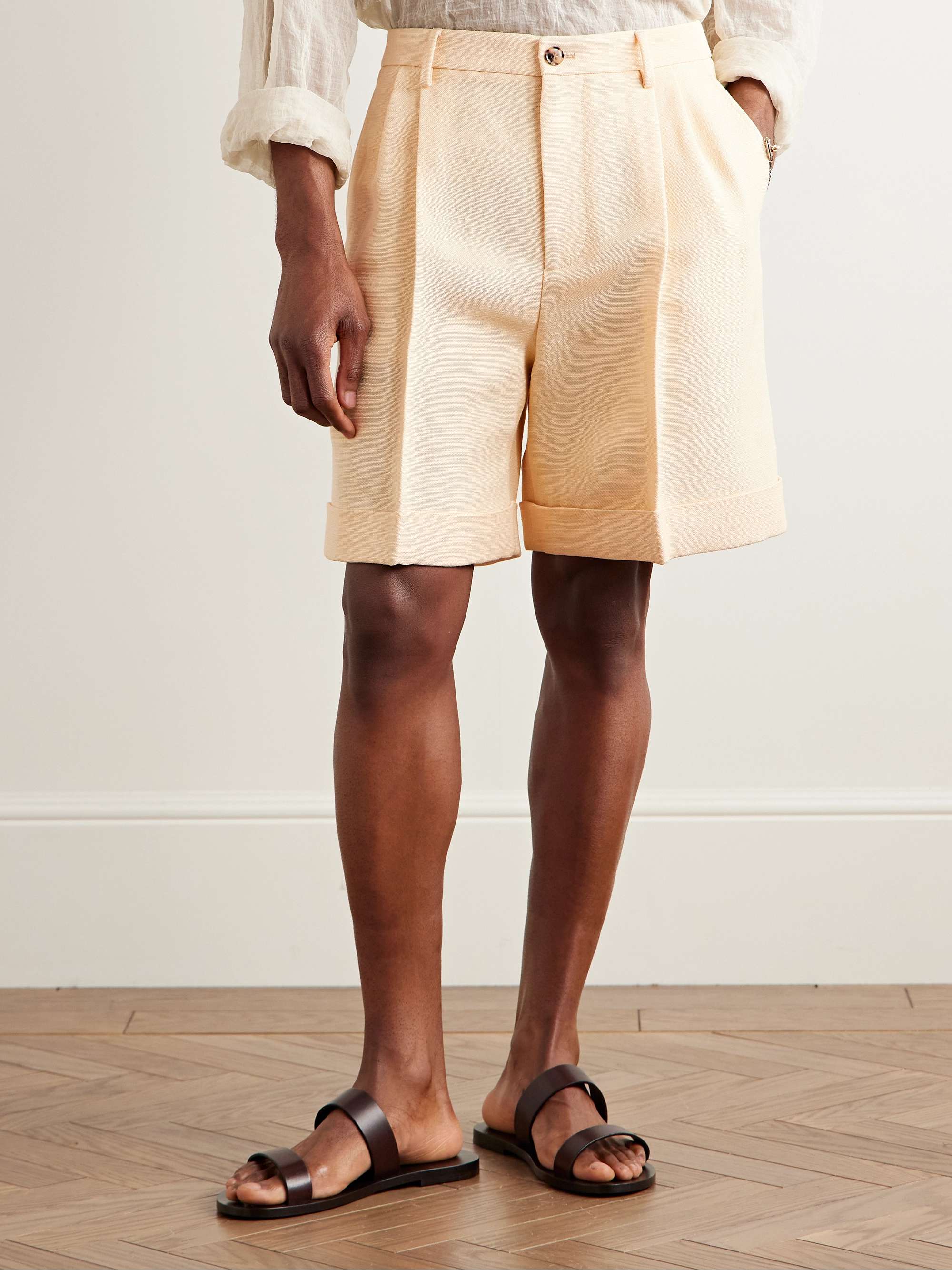 Wide-Leg Pleated Canvas Shorts view