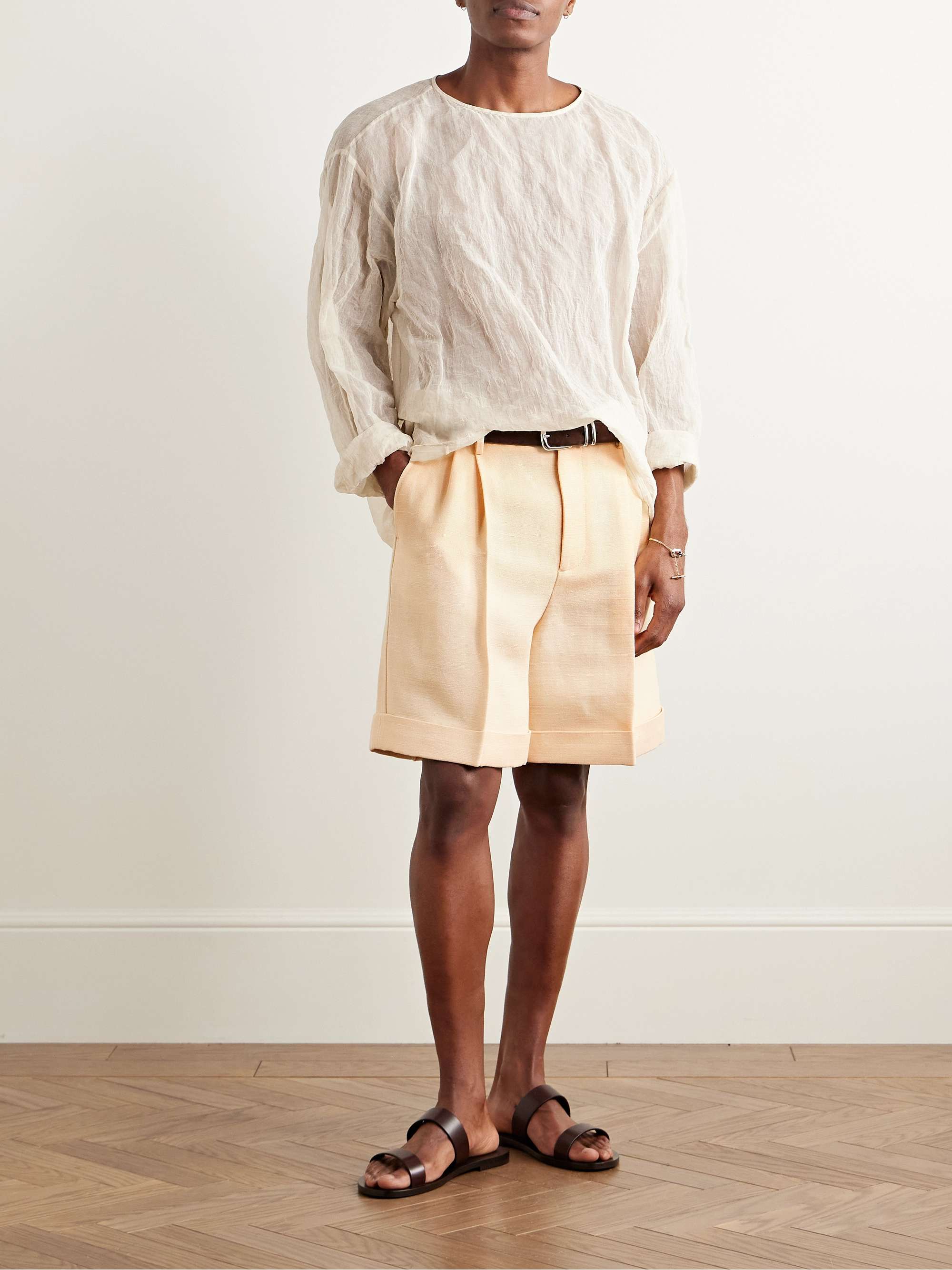 Wide-Leg Pleated Canvas Shorts view