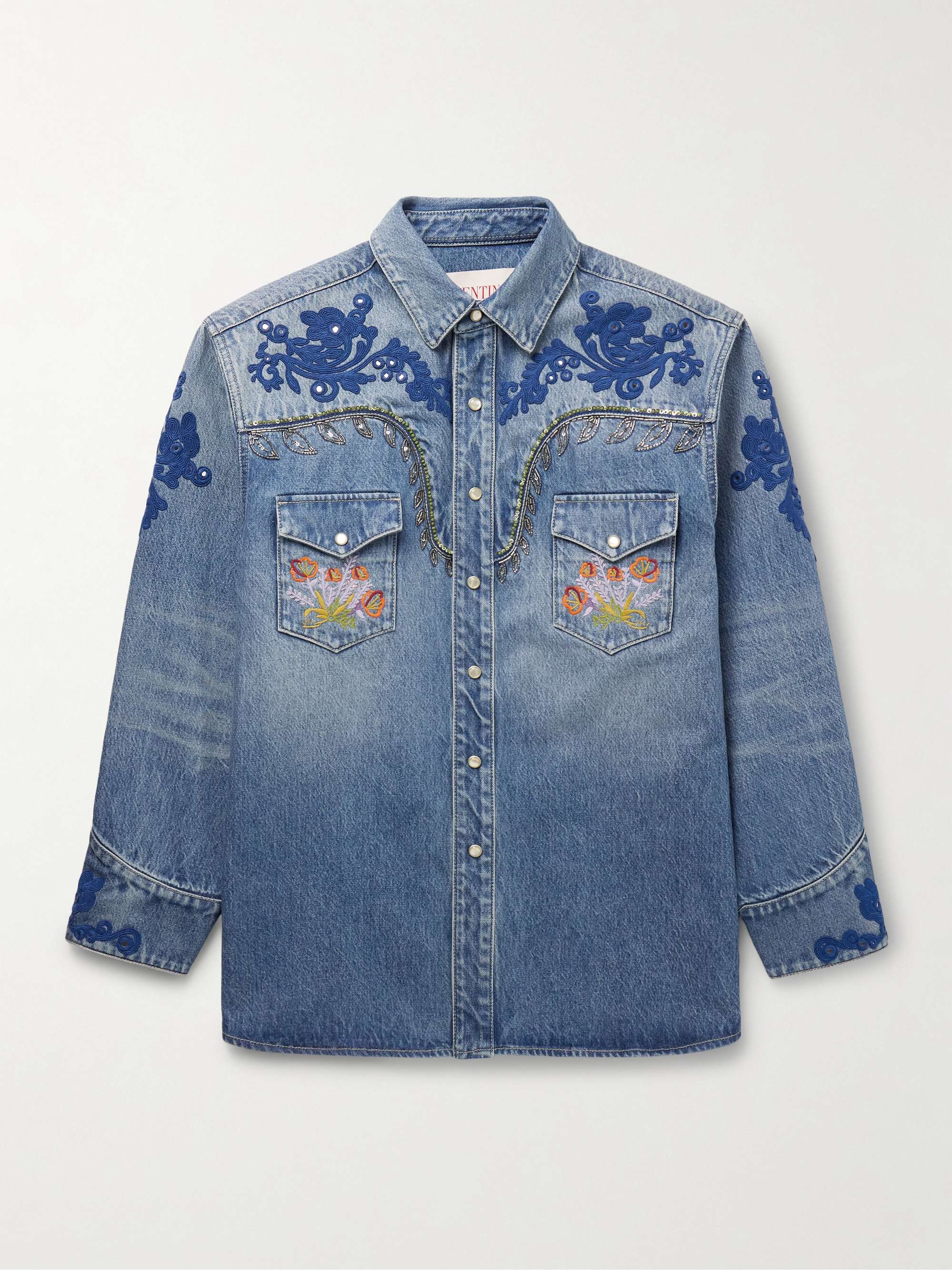 Embellished Embroidered Denim Overshirt view