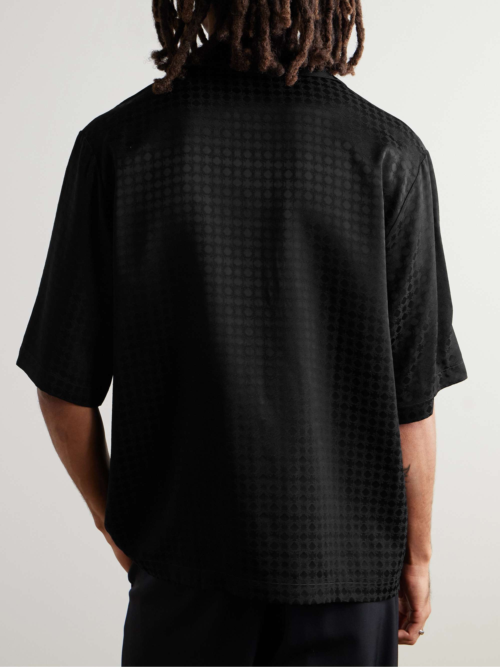 Convertible-Collar Logo-Embroidered Satin-Jacquard Shirt view