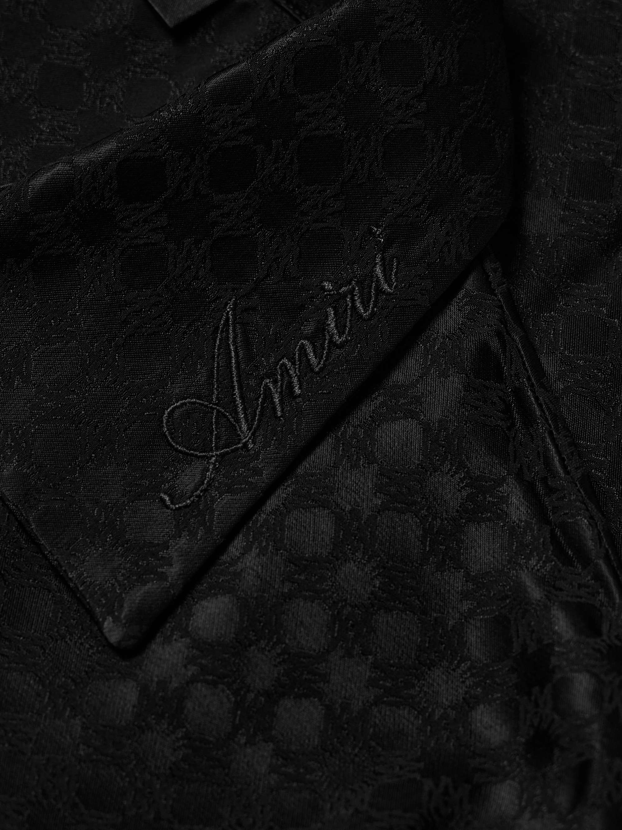 Convertible-Collar Logo-Embroidered Satin-Jacquard Shirt view